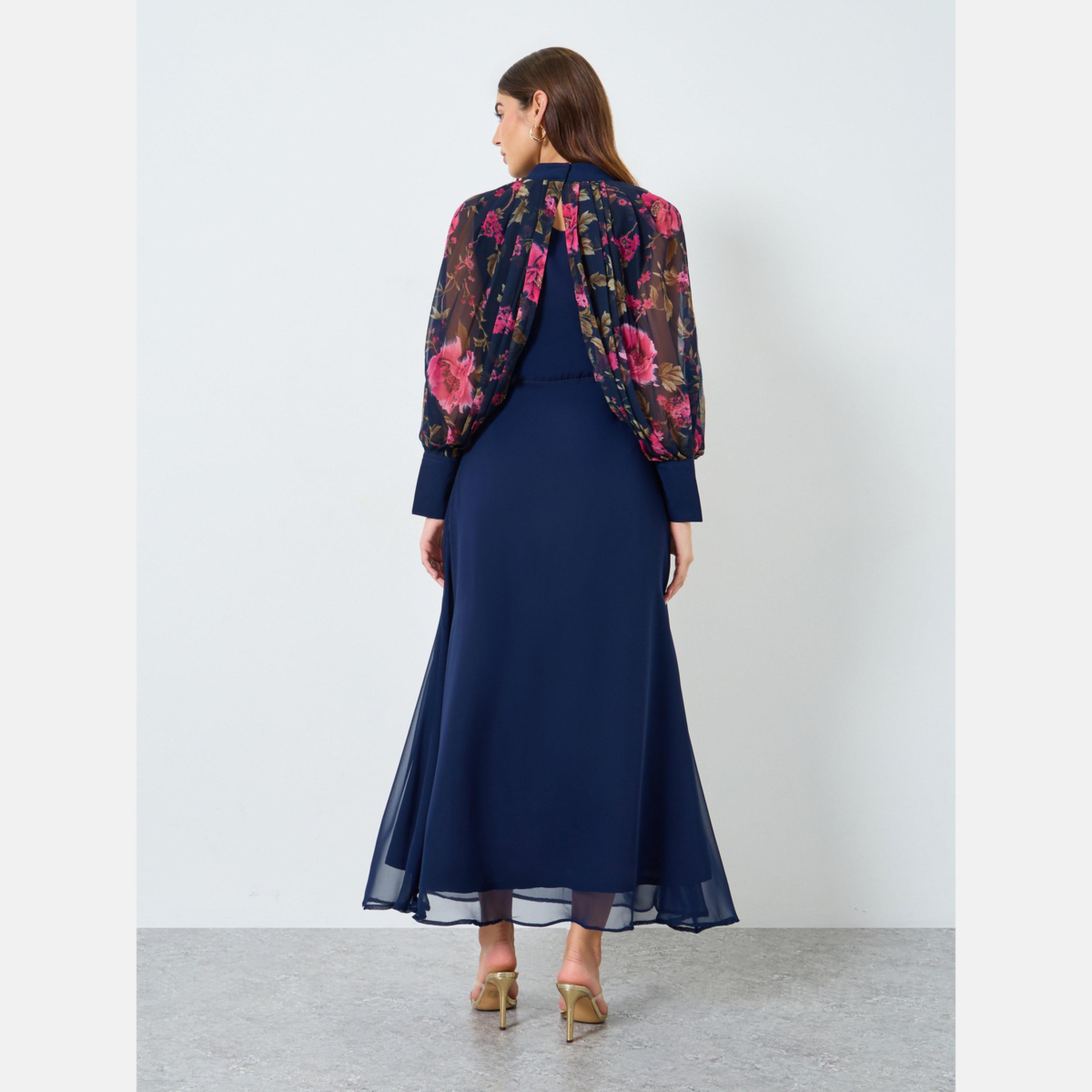 ماكسيم كرييشن - فستان ماكسي شيفون مطبوع عليه زهور باللون الأزرق الداكن-women-clothing-dresses-image-4