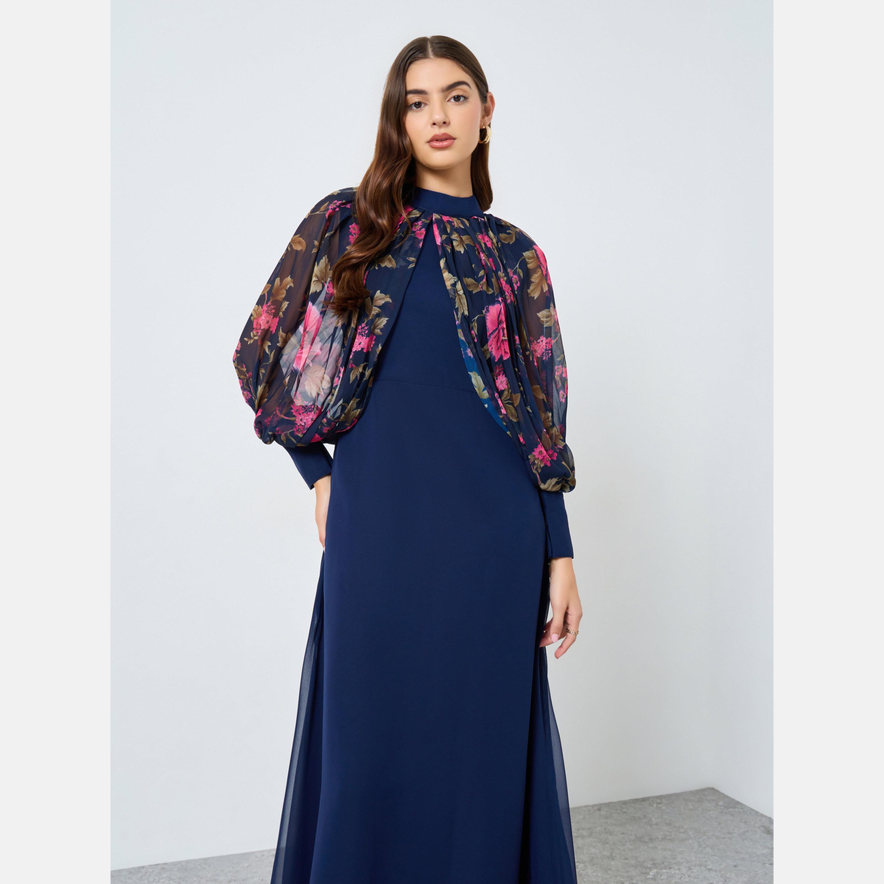 ماكسيم كرييشن - فستان ماكسي شيفون مطبوع عليه زهور باللون الأزرق الداكن-women-clothing-dresses-image-5
