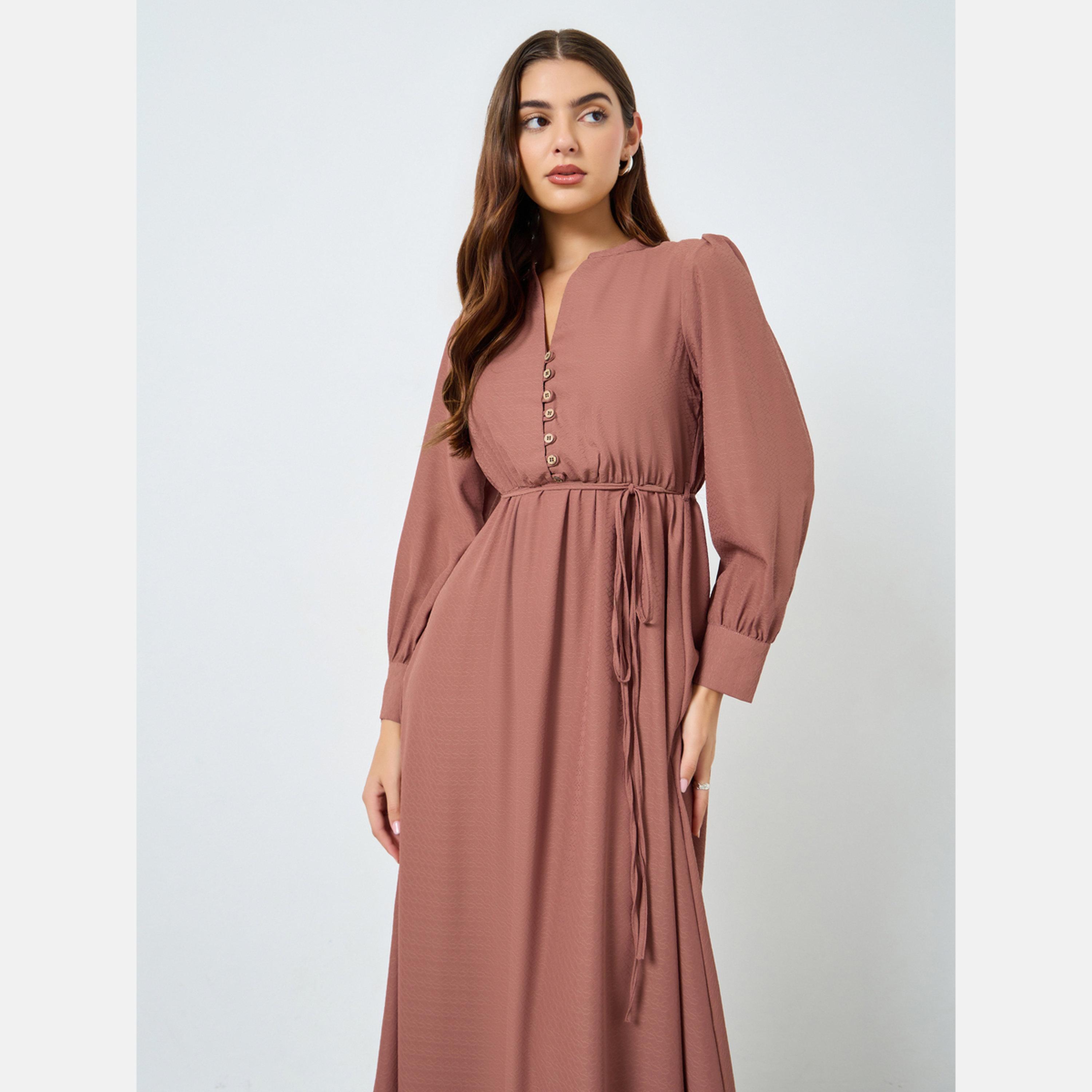 Maxim Creation Beige Long Sleeves Buttoned Maxi Dress-women-clothing-dresses-image-3
