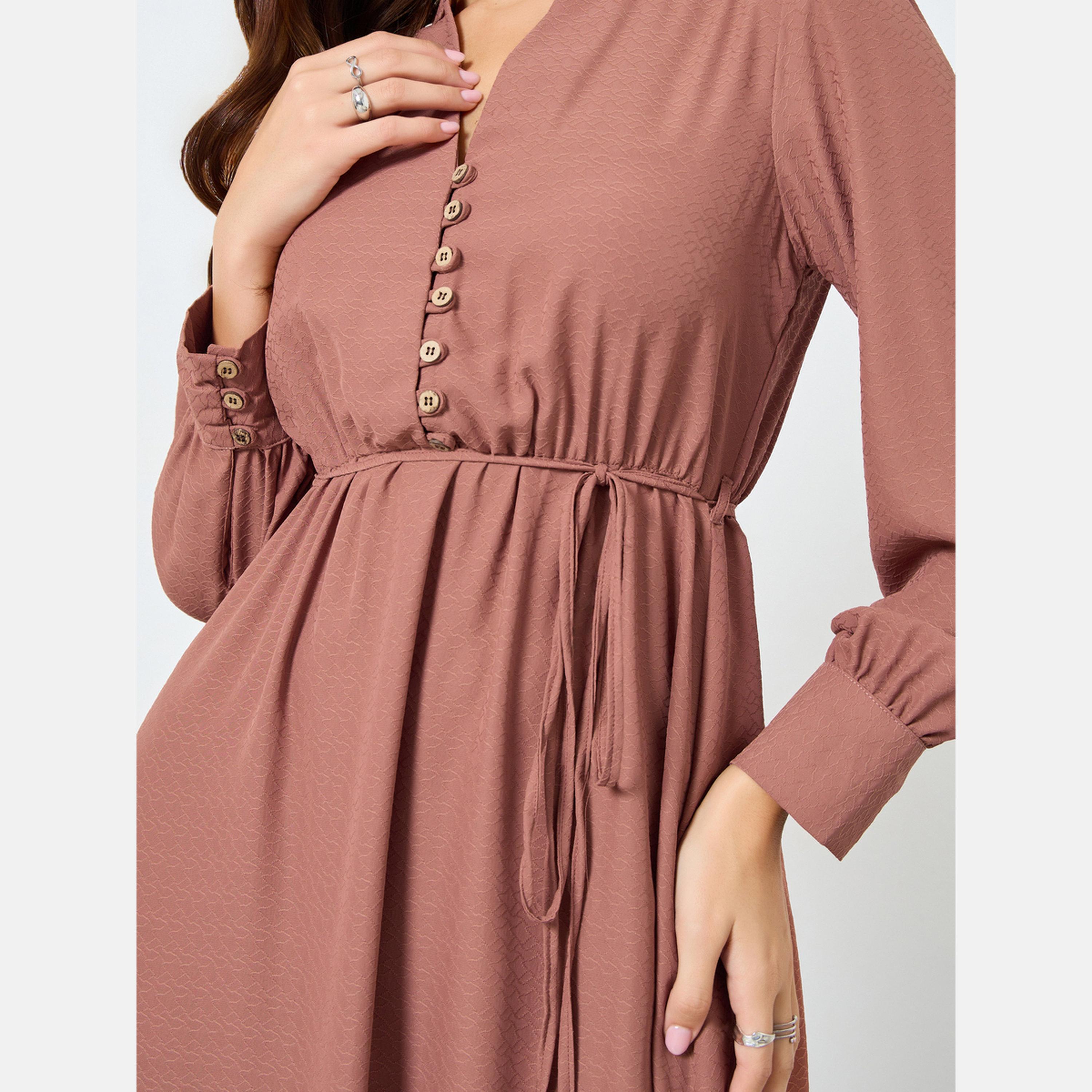 Maxim Creation Beige Long Sleeves Buttoned Maxi Dress-women-clothing-dresses-image-4