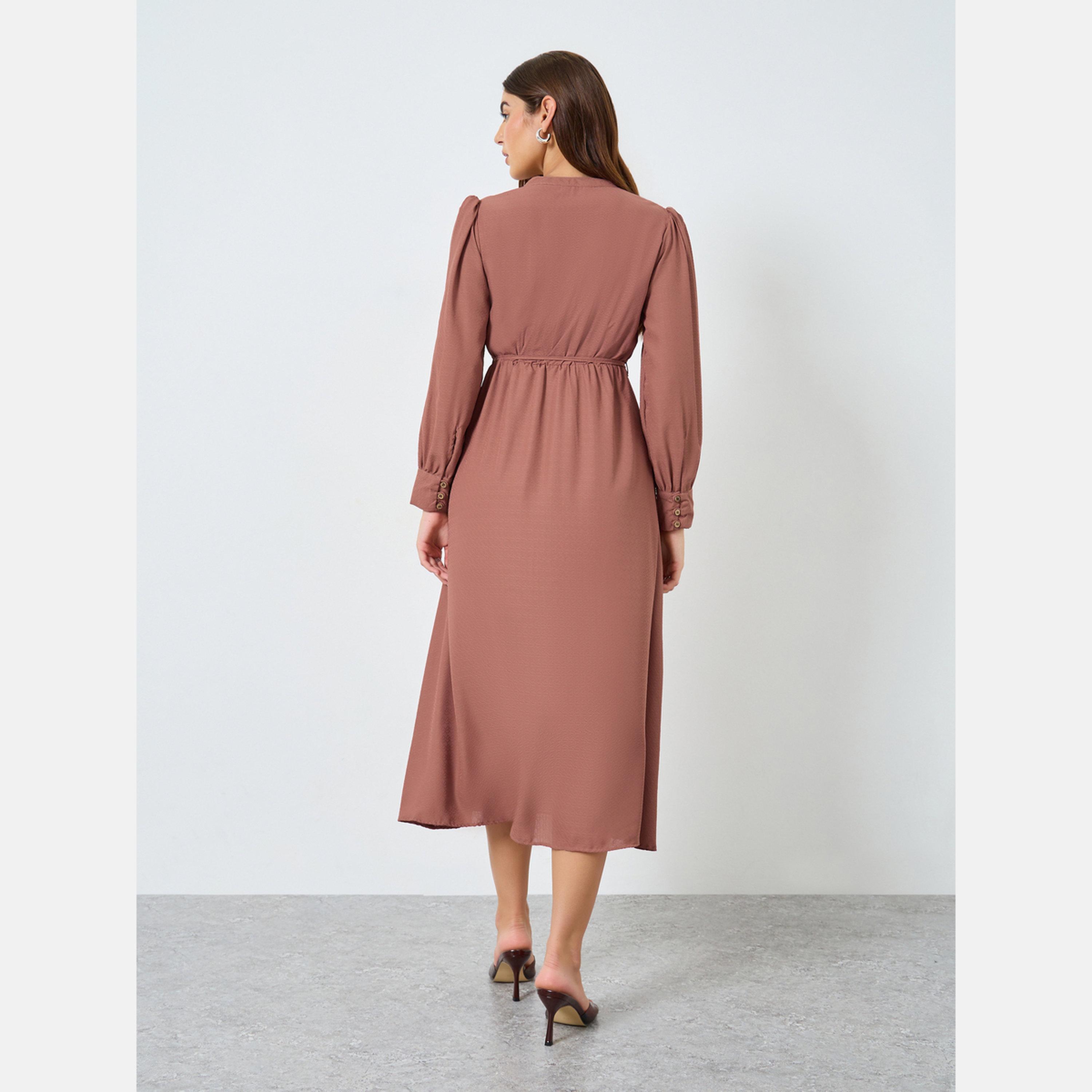 Maxim Creation Beige Long Sleeves Buttoned Maxi Dress-women-clothing-dresses-image-5