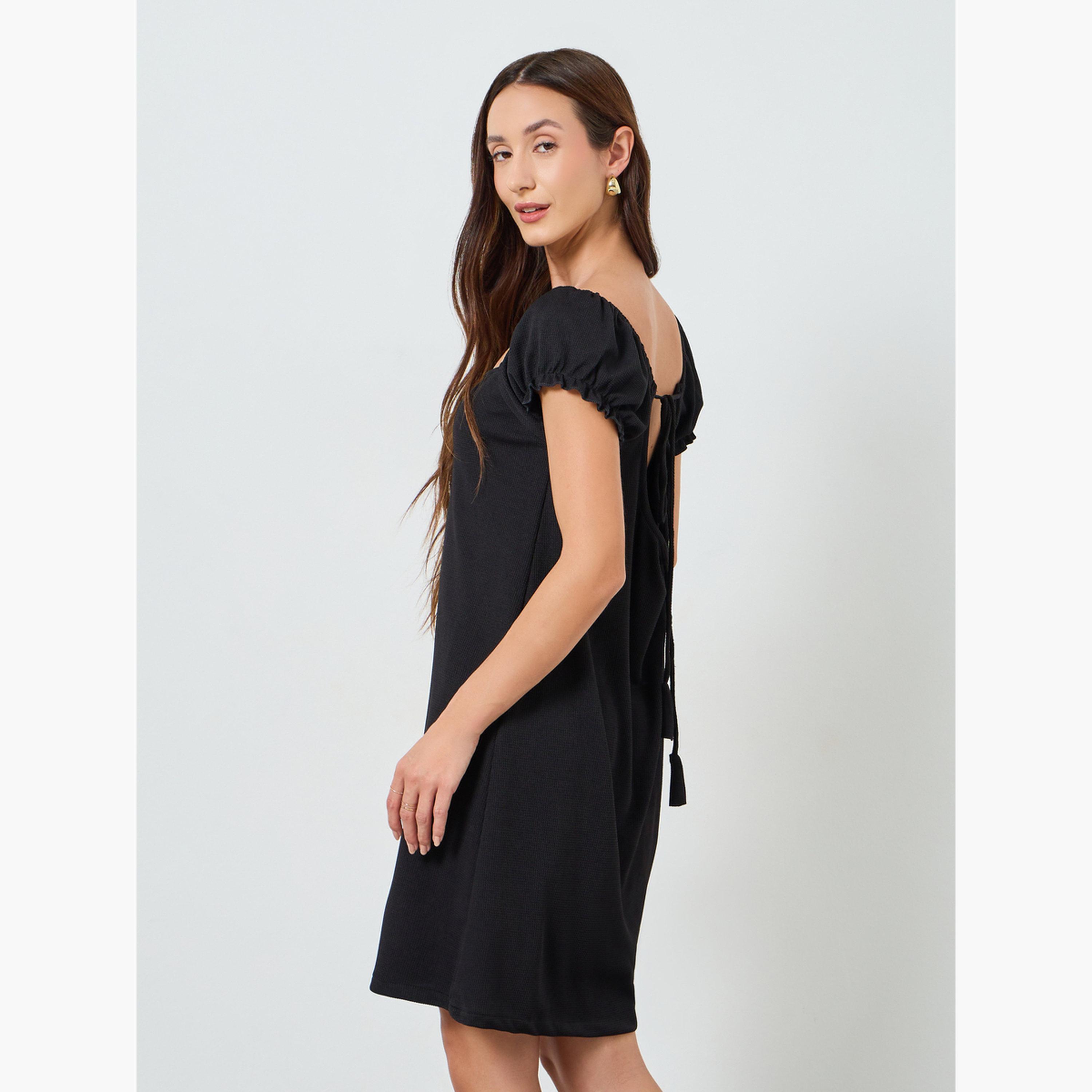ماكسيم كرييشن - فستان قصير أسود برقبة مربعة للنساء-women-clothing-dresses-image-3