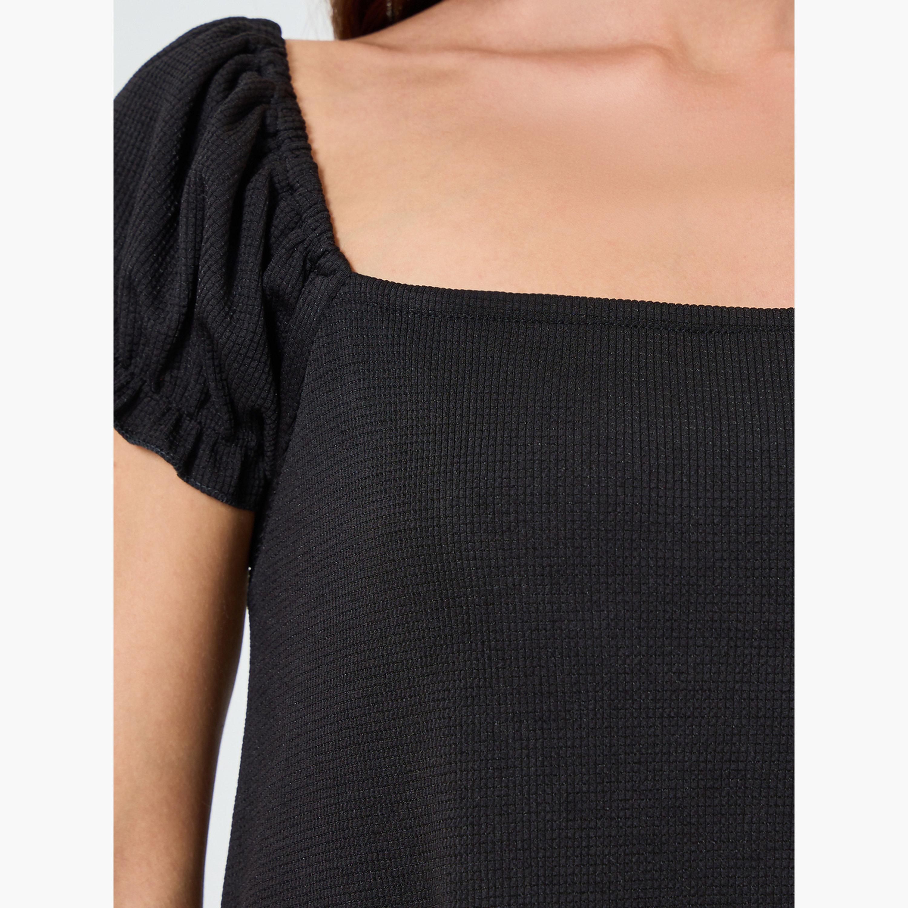 ماكسيم كرييشن - فستان قصير أسود برقبة مربعة للنساء-women-clothing-dresses-image-4