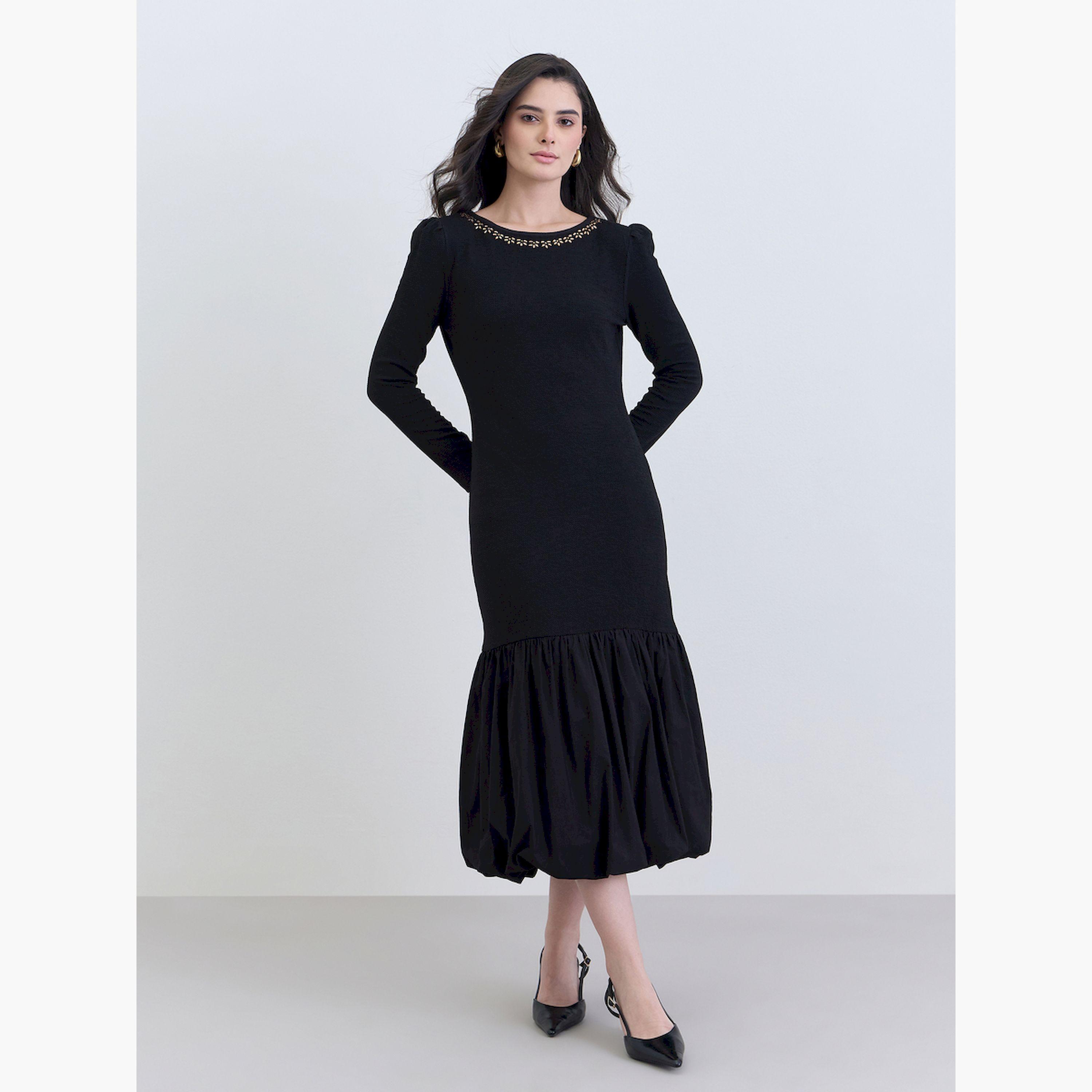 فستان ميدي بفتحة رقبة مزينة-women-clothing-dresses-image-3