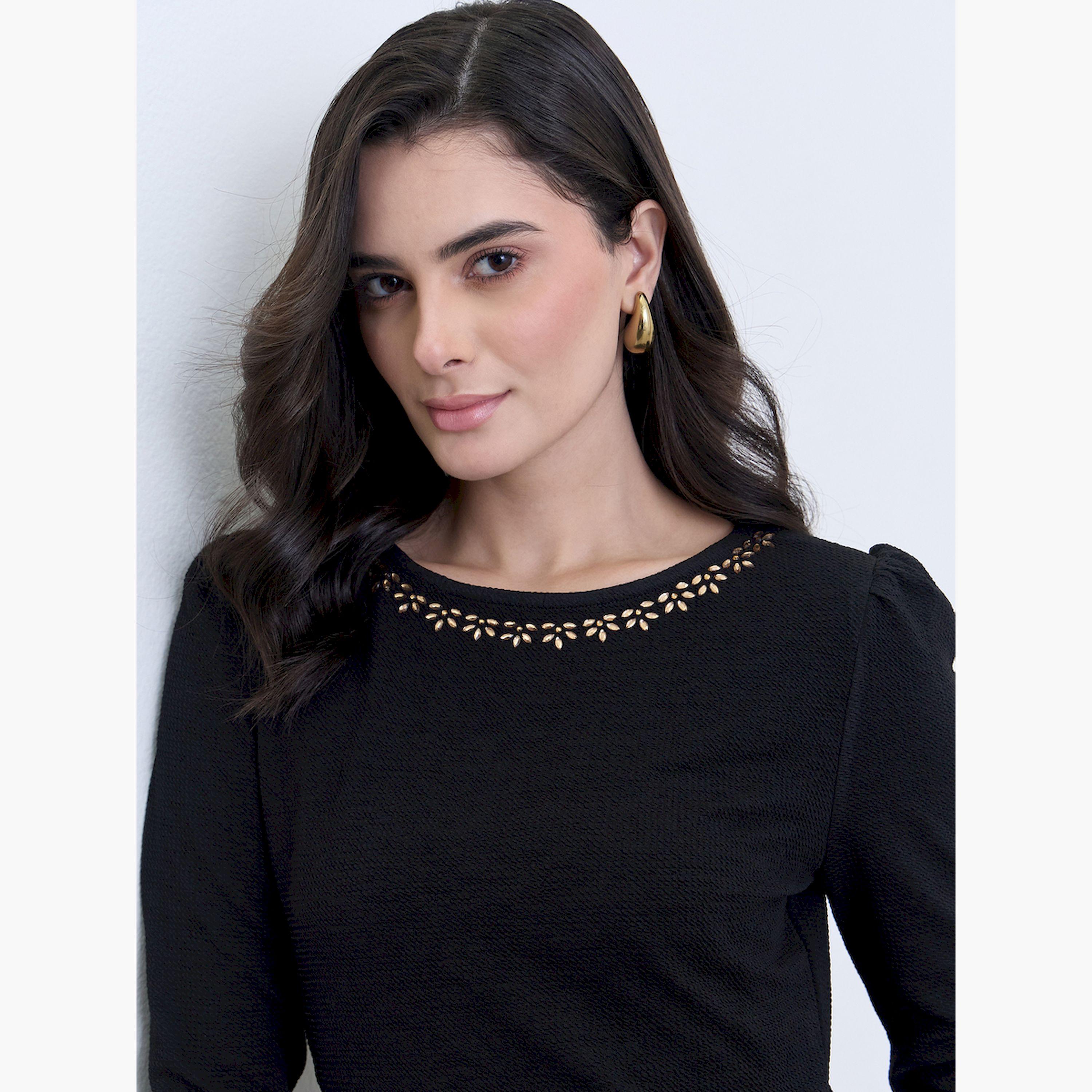 Styli Women Black Embellished Neckline Midi Dress-women-clothing-dresses-image-4