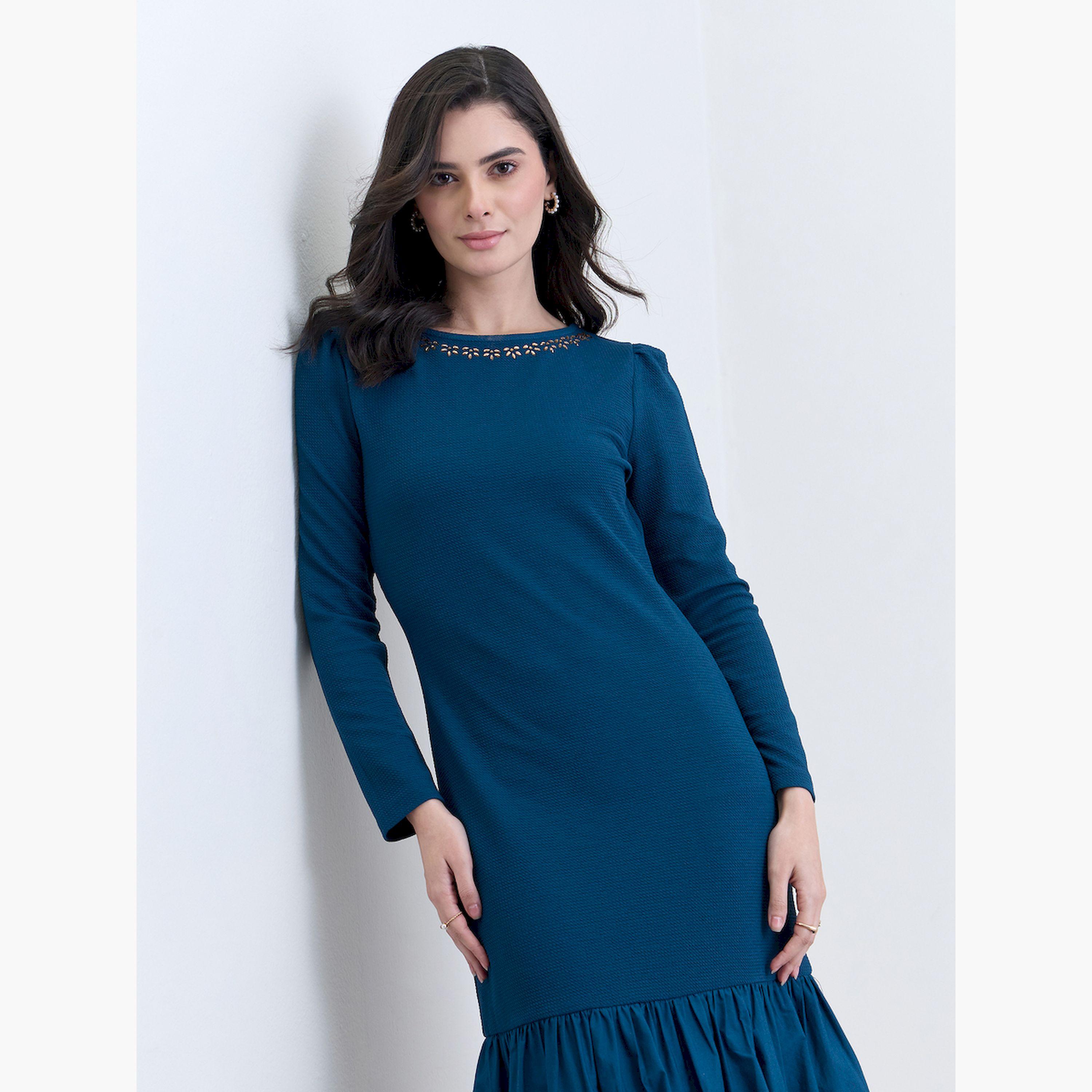 فستان ميدي بفتحة رقبة مزينة-women-clothing-dresses-image-3