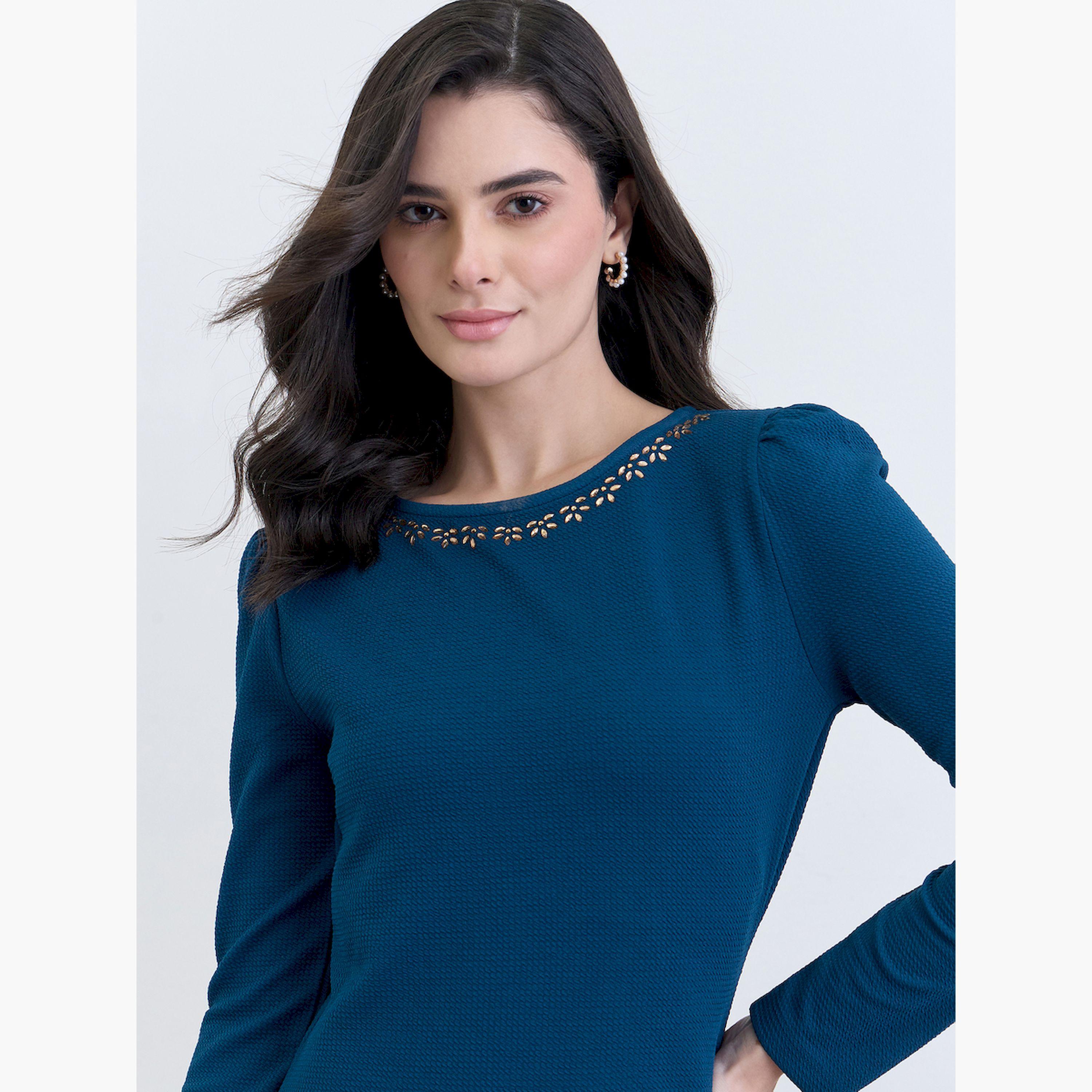 فستان ميدي بفتحة رقبة مزينة-women-clothing-dresses-image-4
