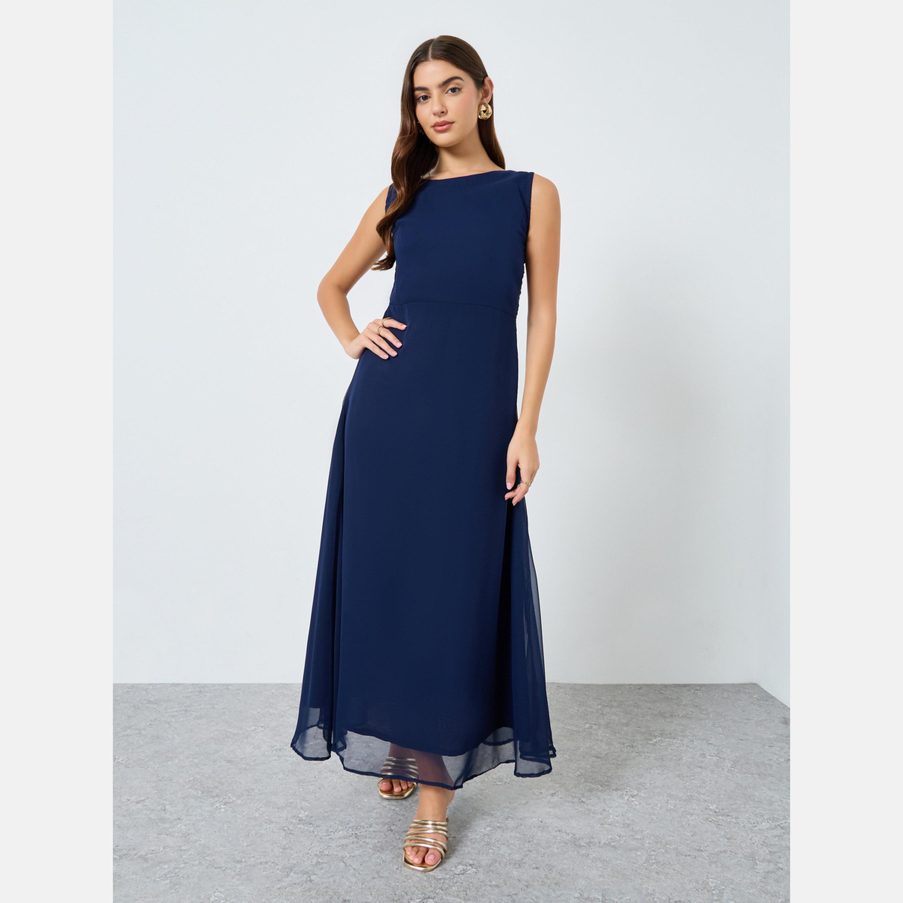 ماكسيم كرييشن - فستان ماكسي شيفون بطبعة زهور باللون الأزرق الداكن-women-clothing-dresses-image-2