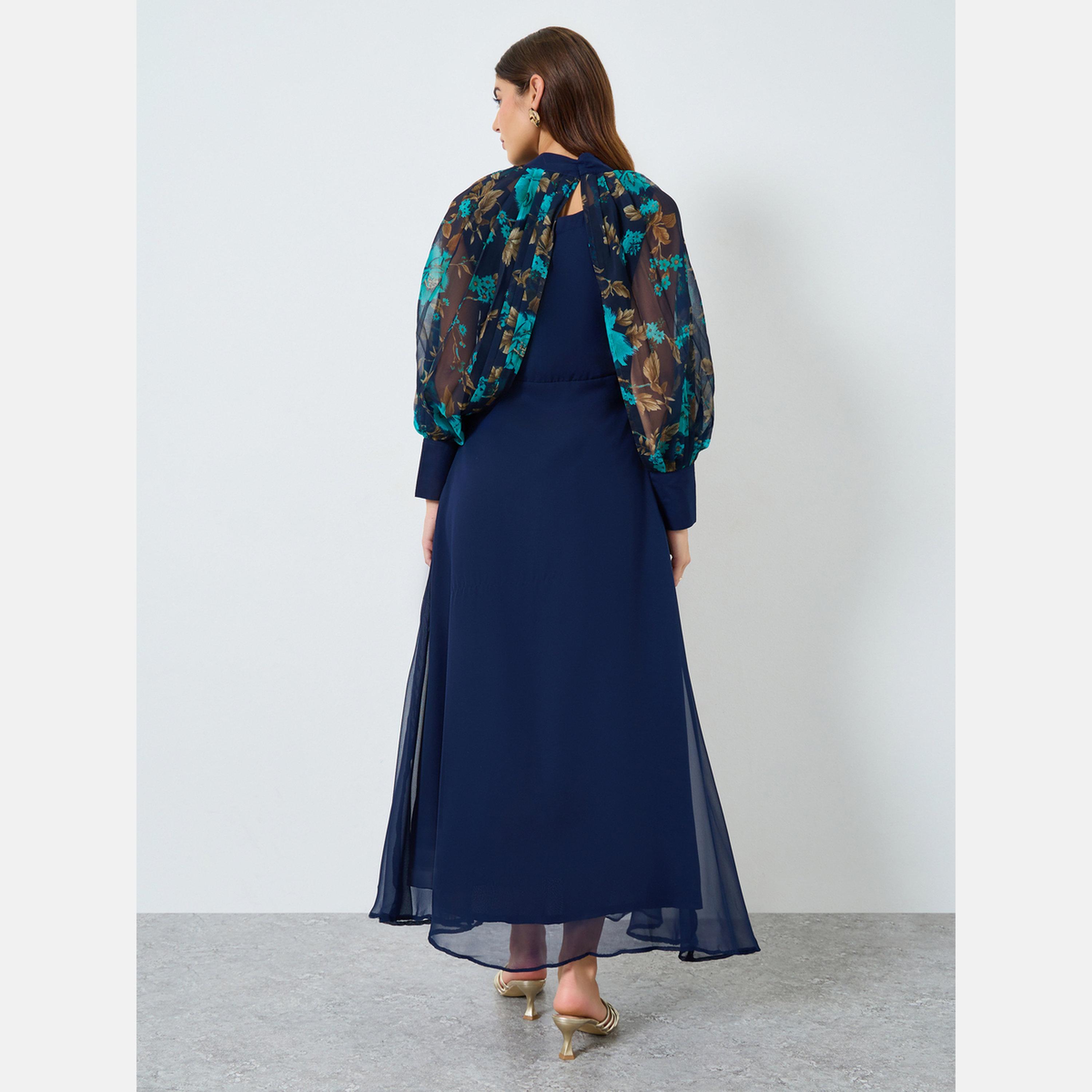 Maxim Creation Navy Blue Floral Print Chiffon Maxi Dress-women-clothing-dresses-image-4