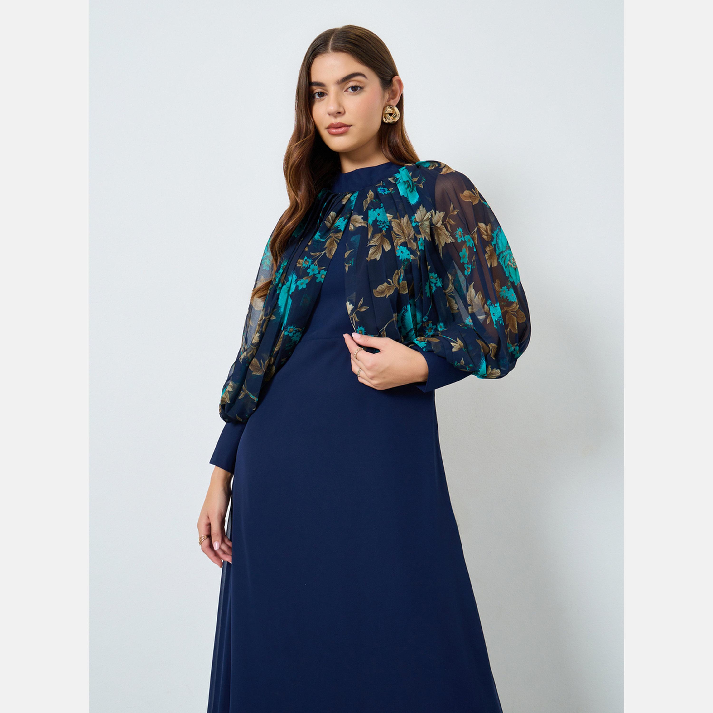 ماكسيم كرييشن - فستان ماكسي شيفون بطبعة زهور باللون الأزرق الداكن-women-clothing-dresses-image-5