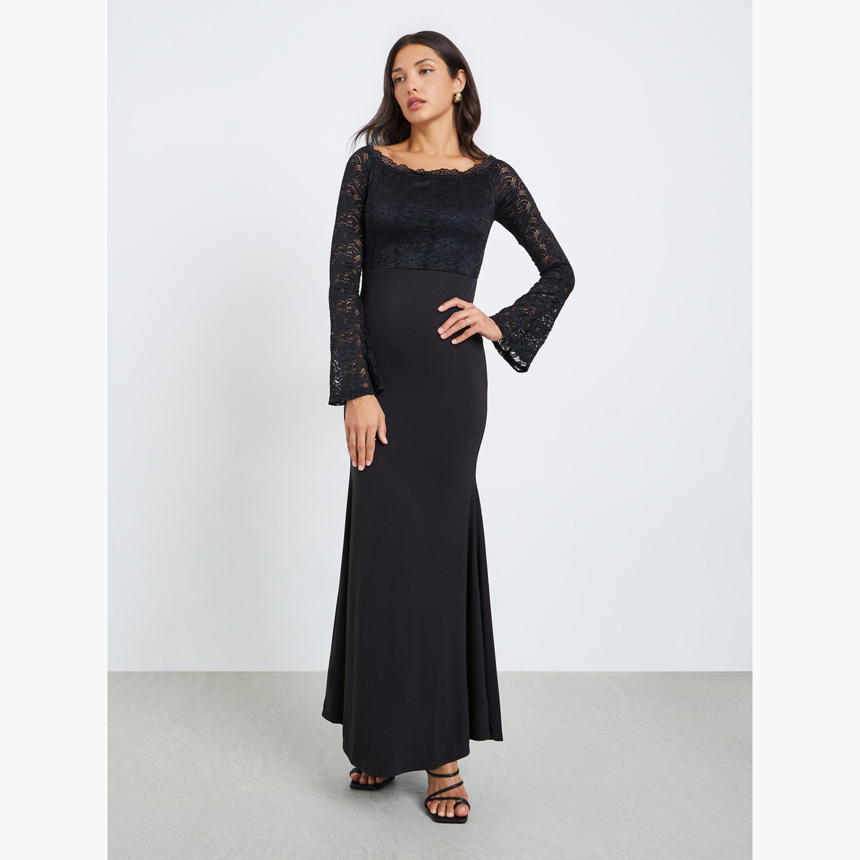 فستان طويل بأكتاف مكشوفة ودانتيل-women-clothing-dresses-image-1