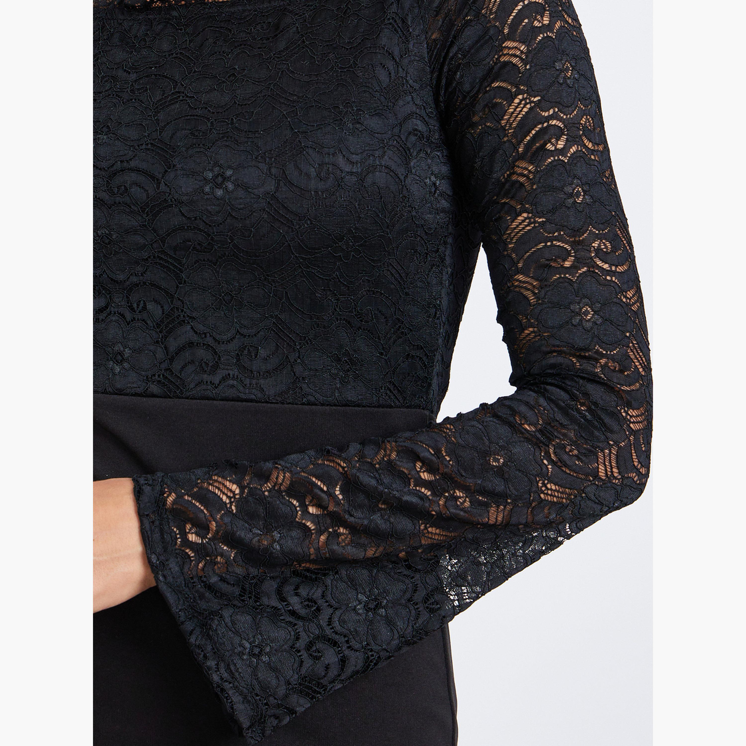 Styli Women Black Lace Off Shoulder Maxi Dress-women-clothing-dresses-image-5