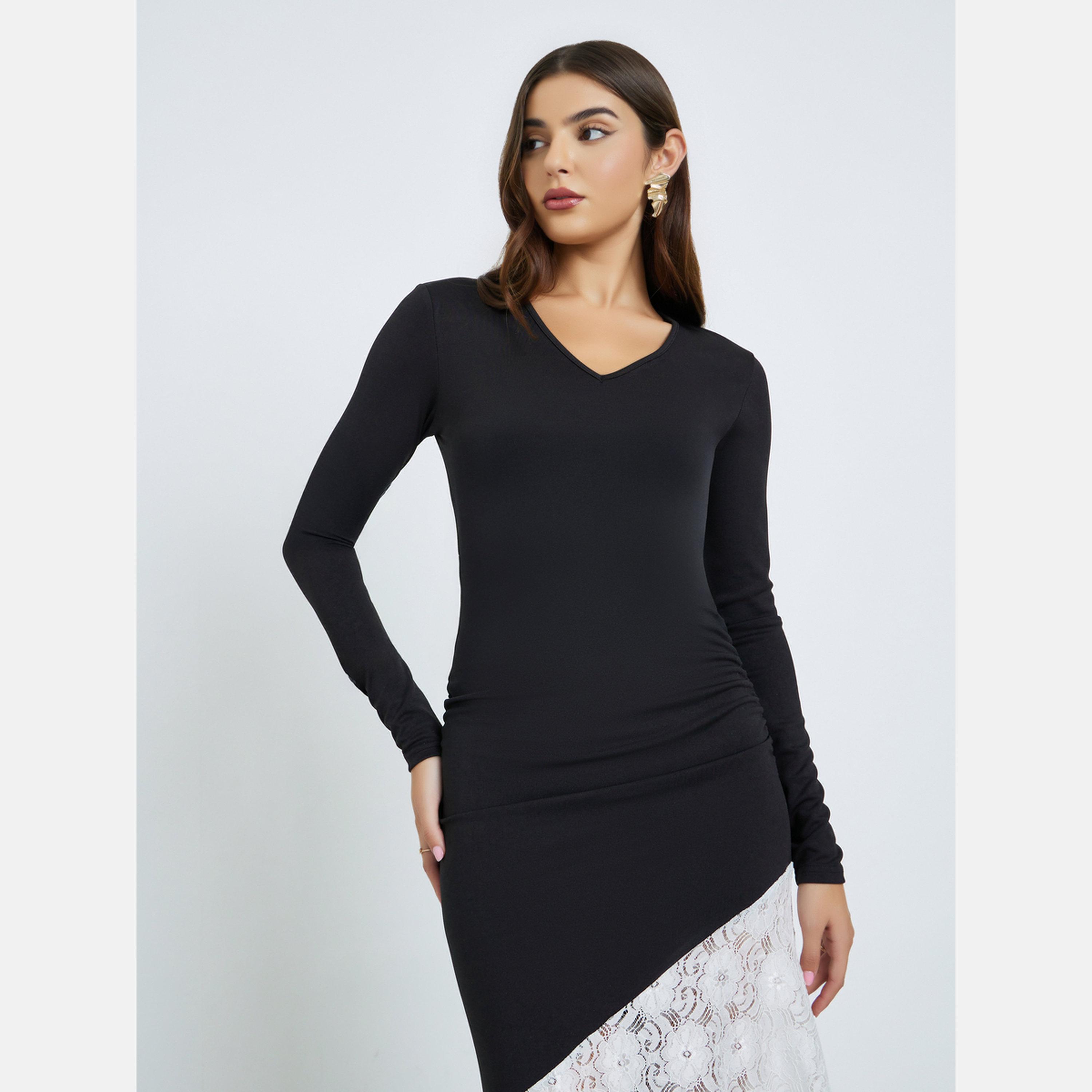 ستايلي - فستان ماكسي بأكمام طويلة وحافة من الدانتيل-women-clothing-dresses-image-3