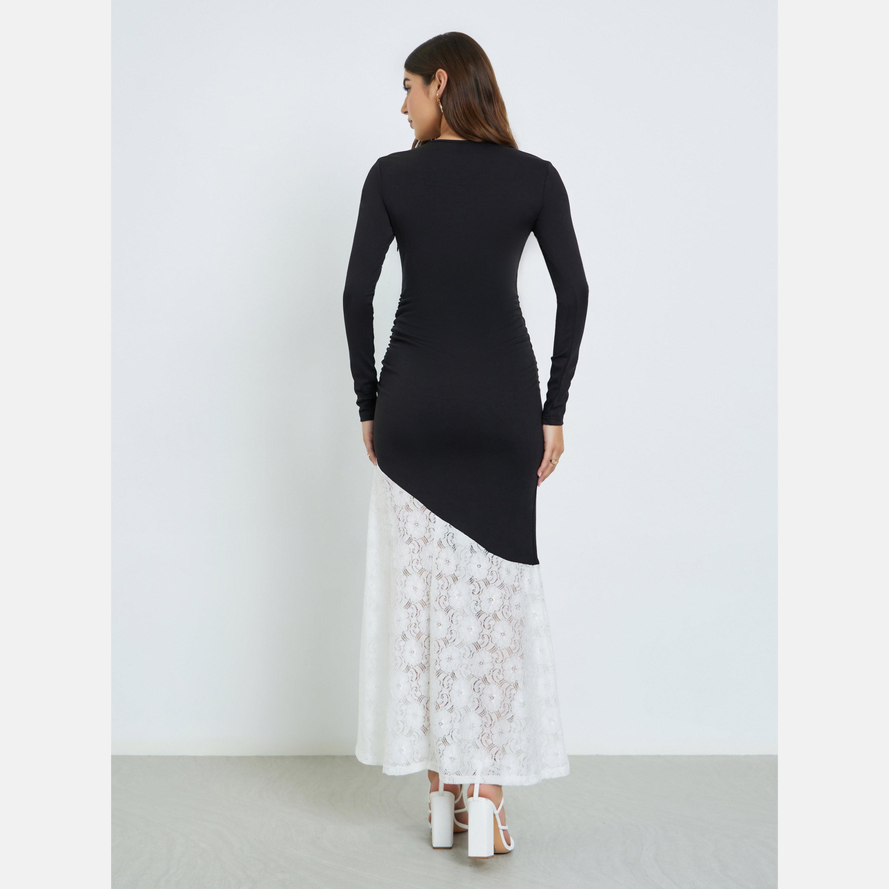 ستايلي - فستان ماكسي بأكمام طويلة وحافة من الدانتيل-women-clothing-dresses-image-5