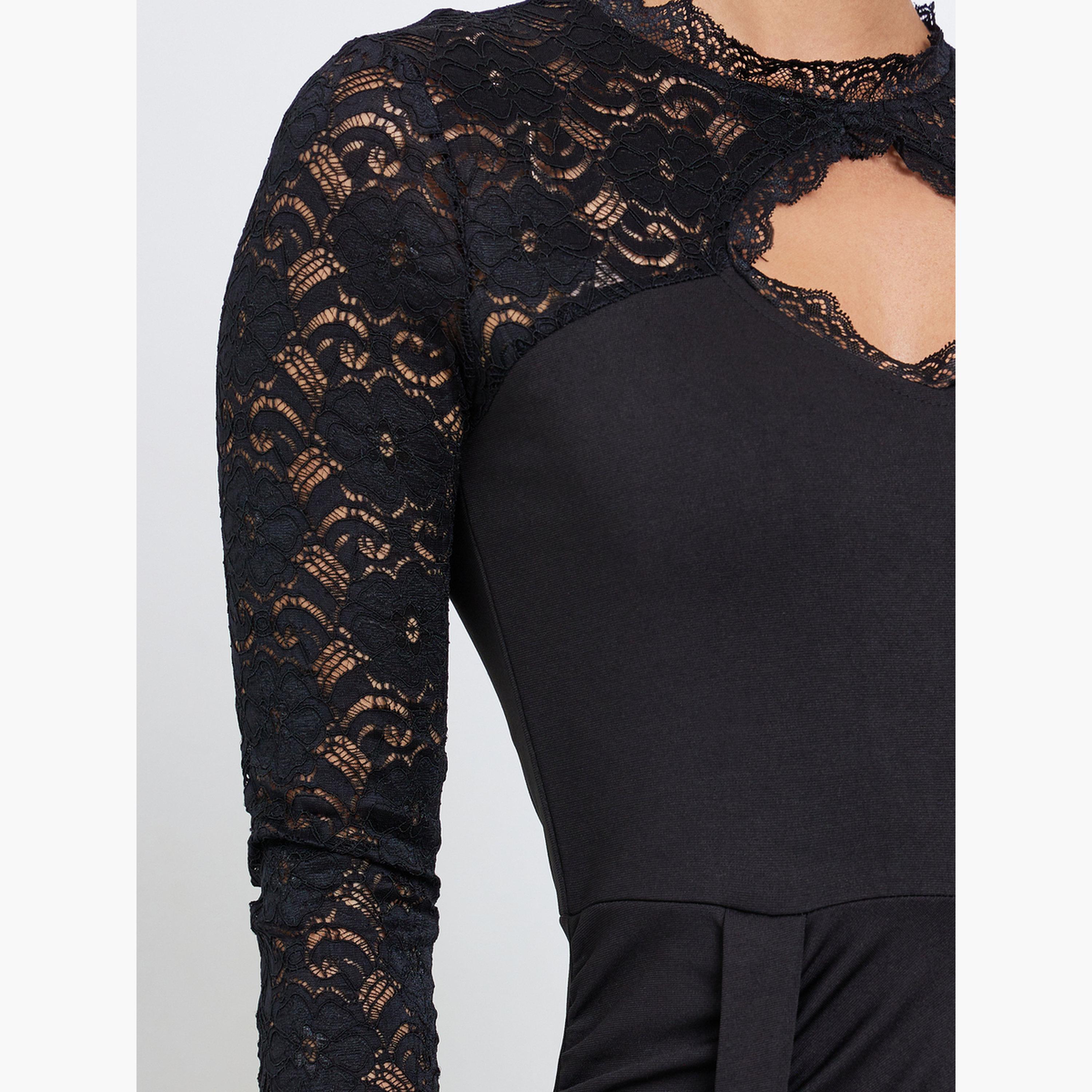 ستايلي - فستان ماكسي أسود بأكمام من الدانتيل-women-clothing-dresses-image-4