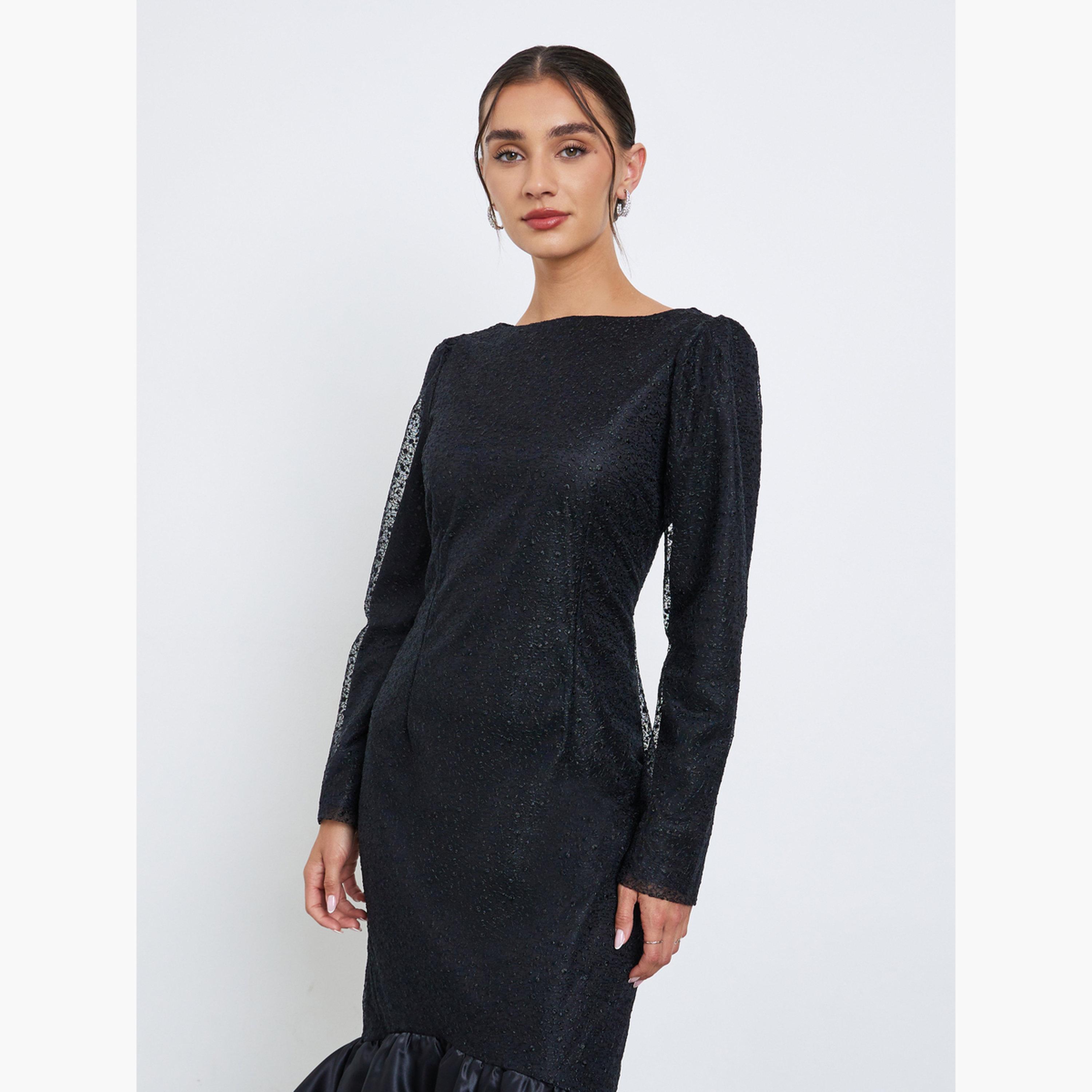 Styli Black Ruffled Mermaid Hem Maxi Dress-women-clothing-dresses-image-2