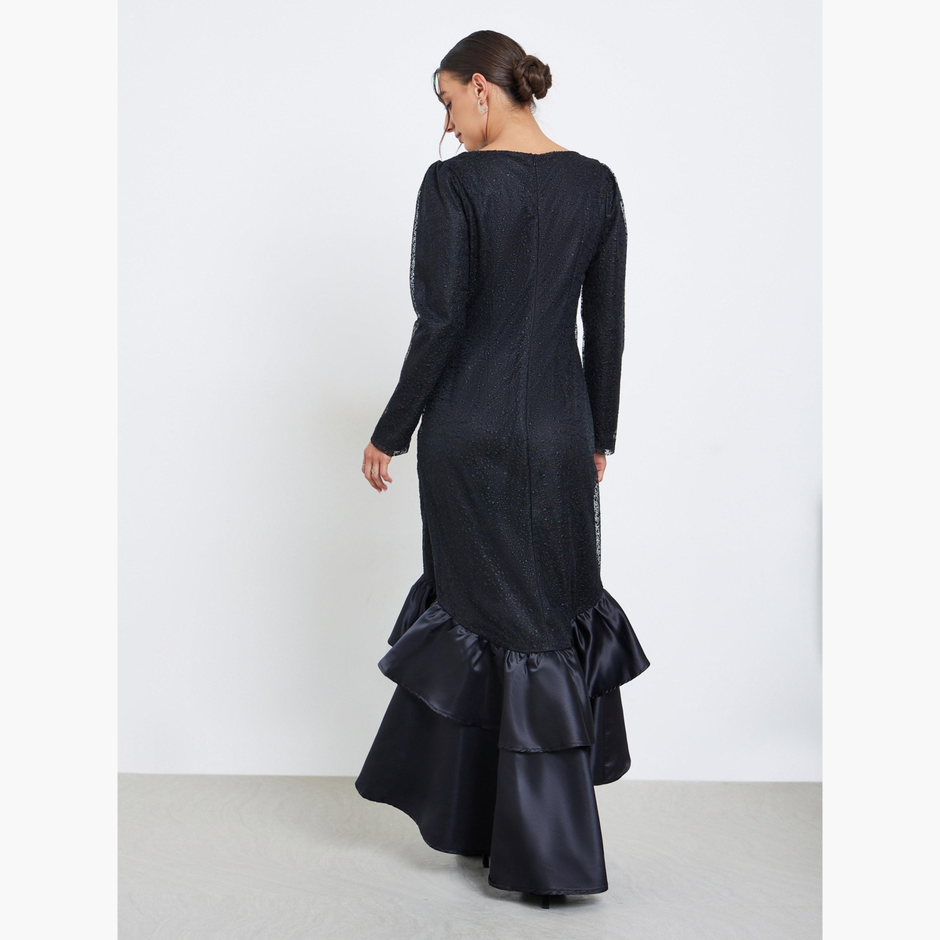 Styli Black Ruffled Mermaid Hem Maxi Dress-women-clothing-dresses-image-3