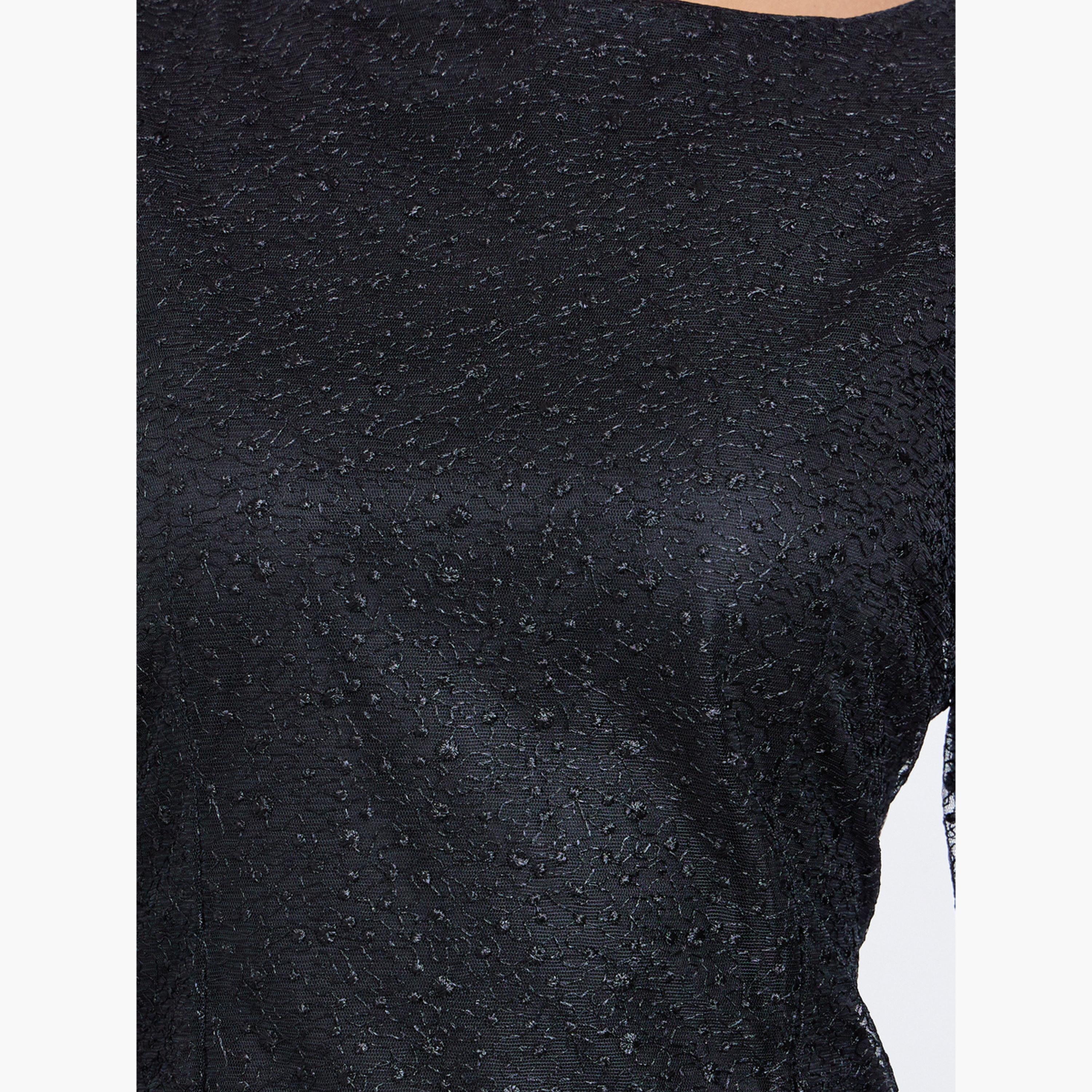 ستايلي - فستان ماكسي أسود بحافة حورية البحر مع كشكش-women-clothing-dresses-image-4