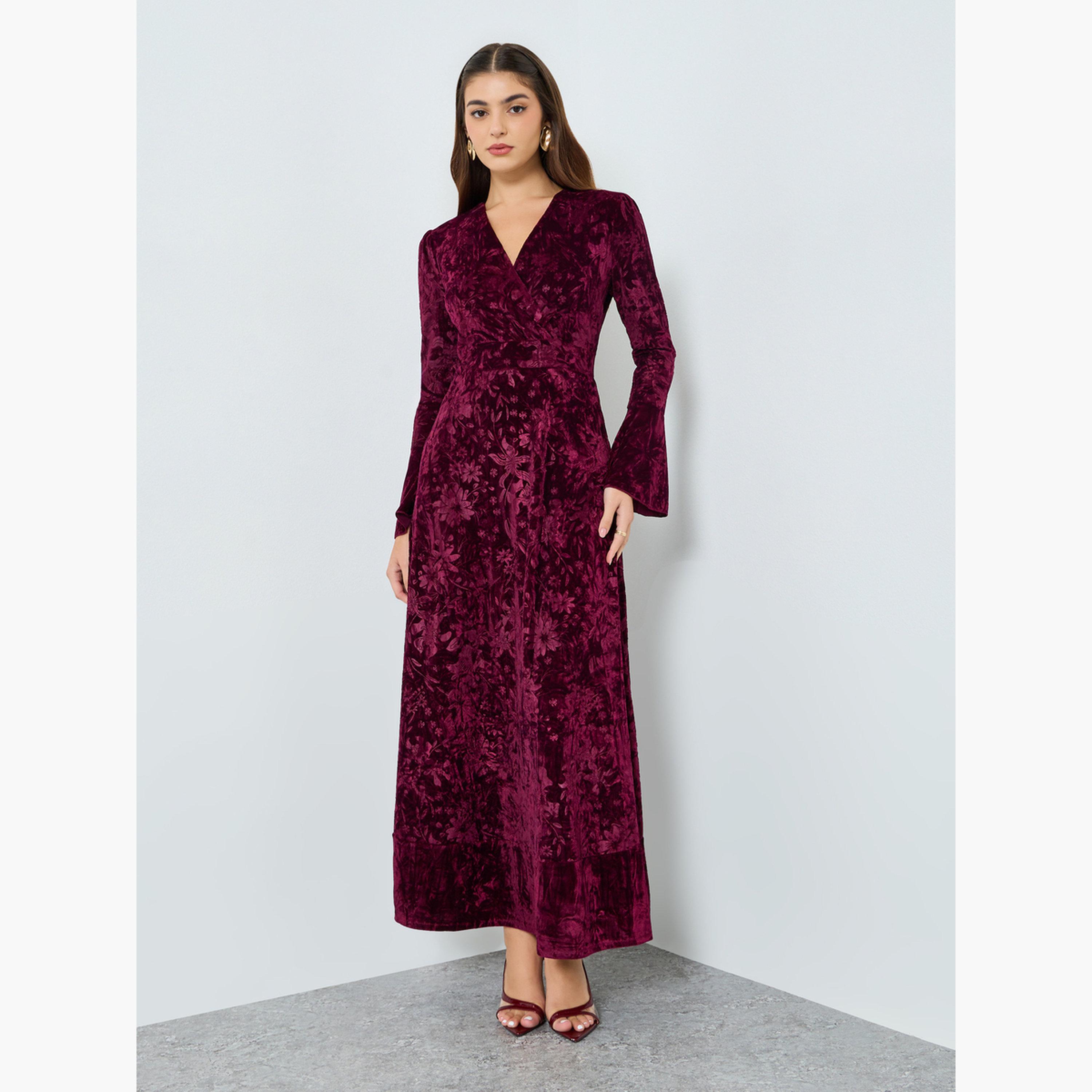 Styli Women Burgundy Velvet Look Maxi Dress-women-clothing-dresses-image-2