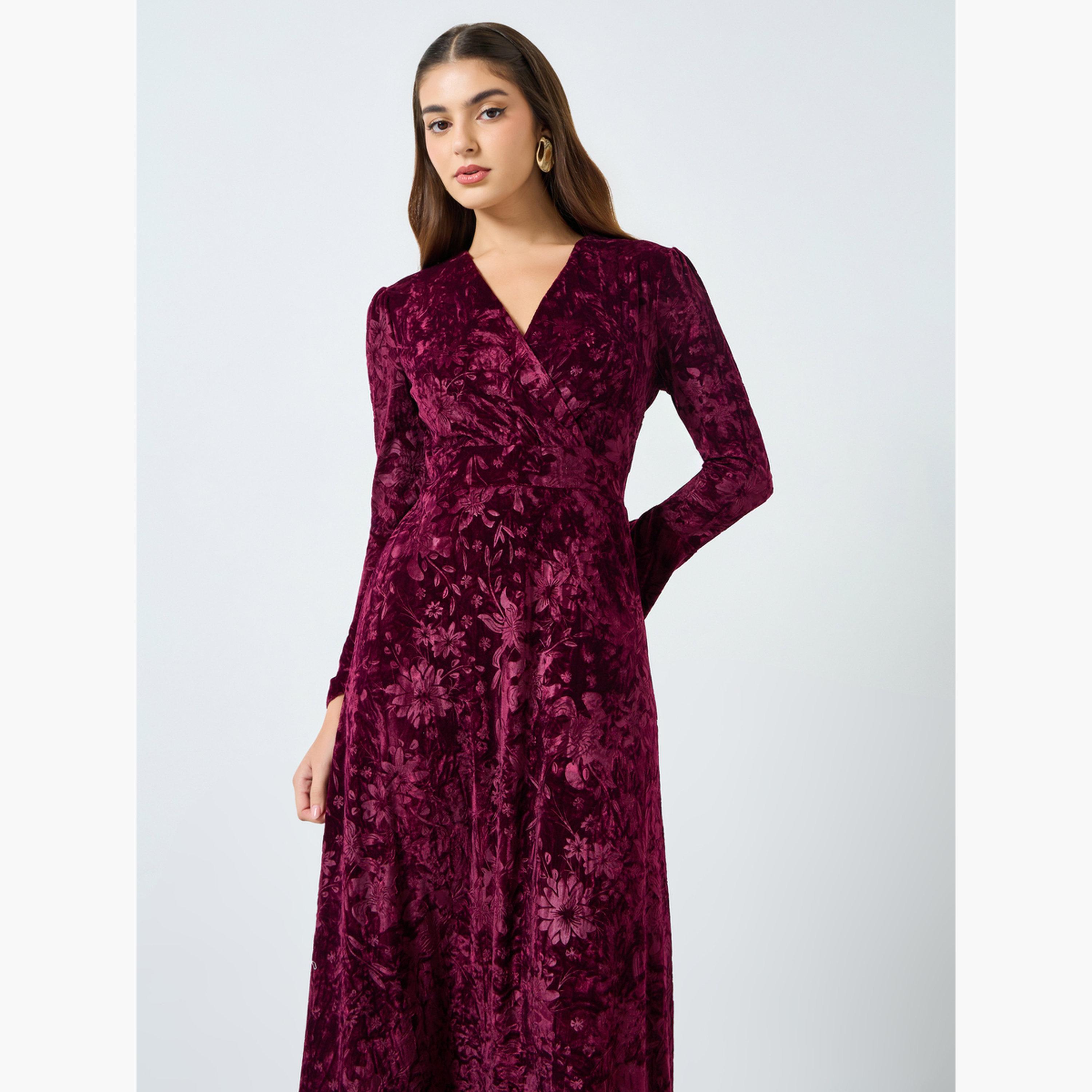 Styli Women Burgundy Velvet Look Maxi Dress-women-clothing-dresses-image-3