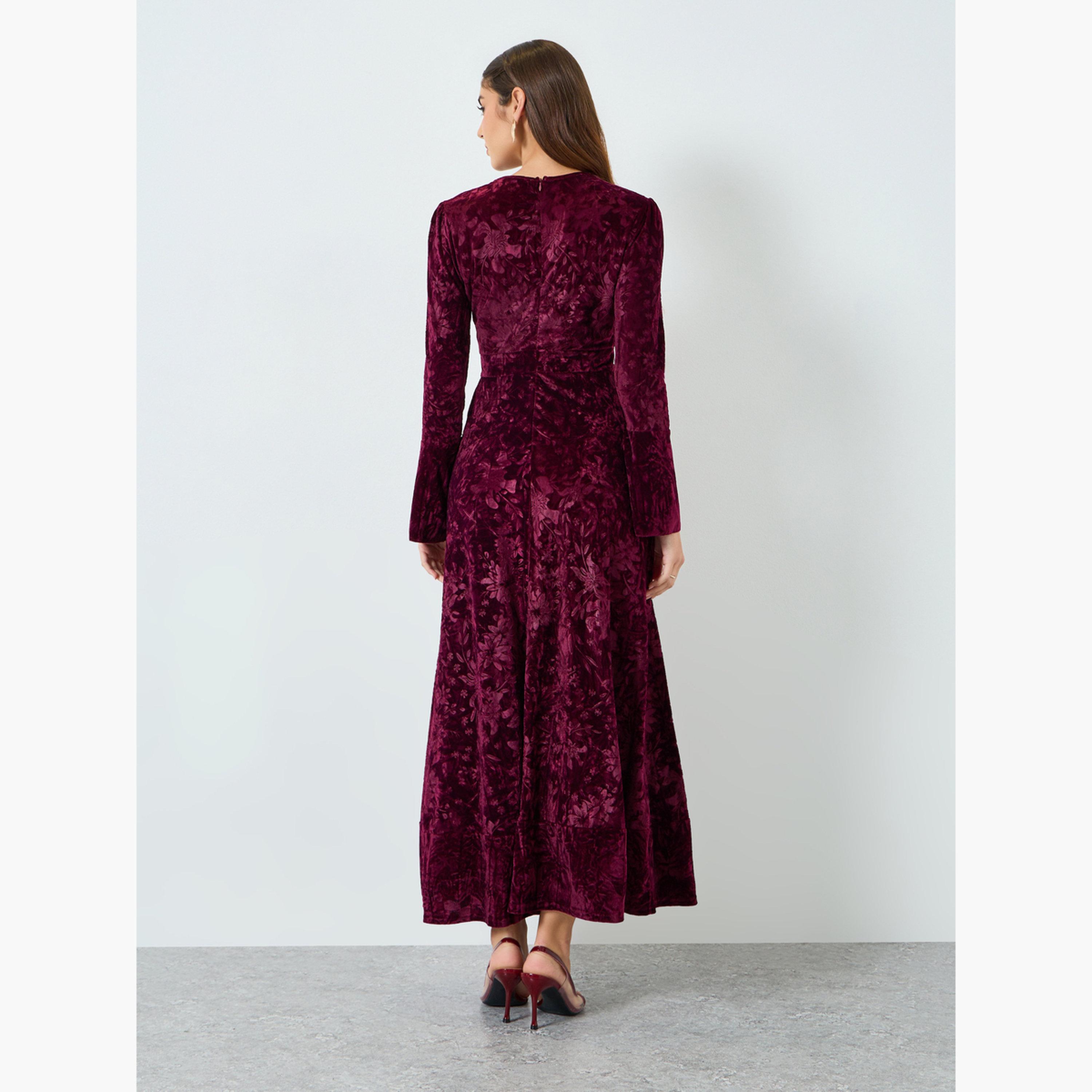 Styli Women Burgundy Velvet Look Maxi Dress-women-clothing-dresses-image-4