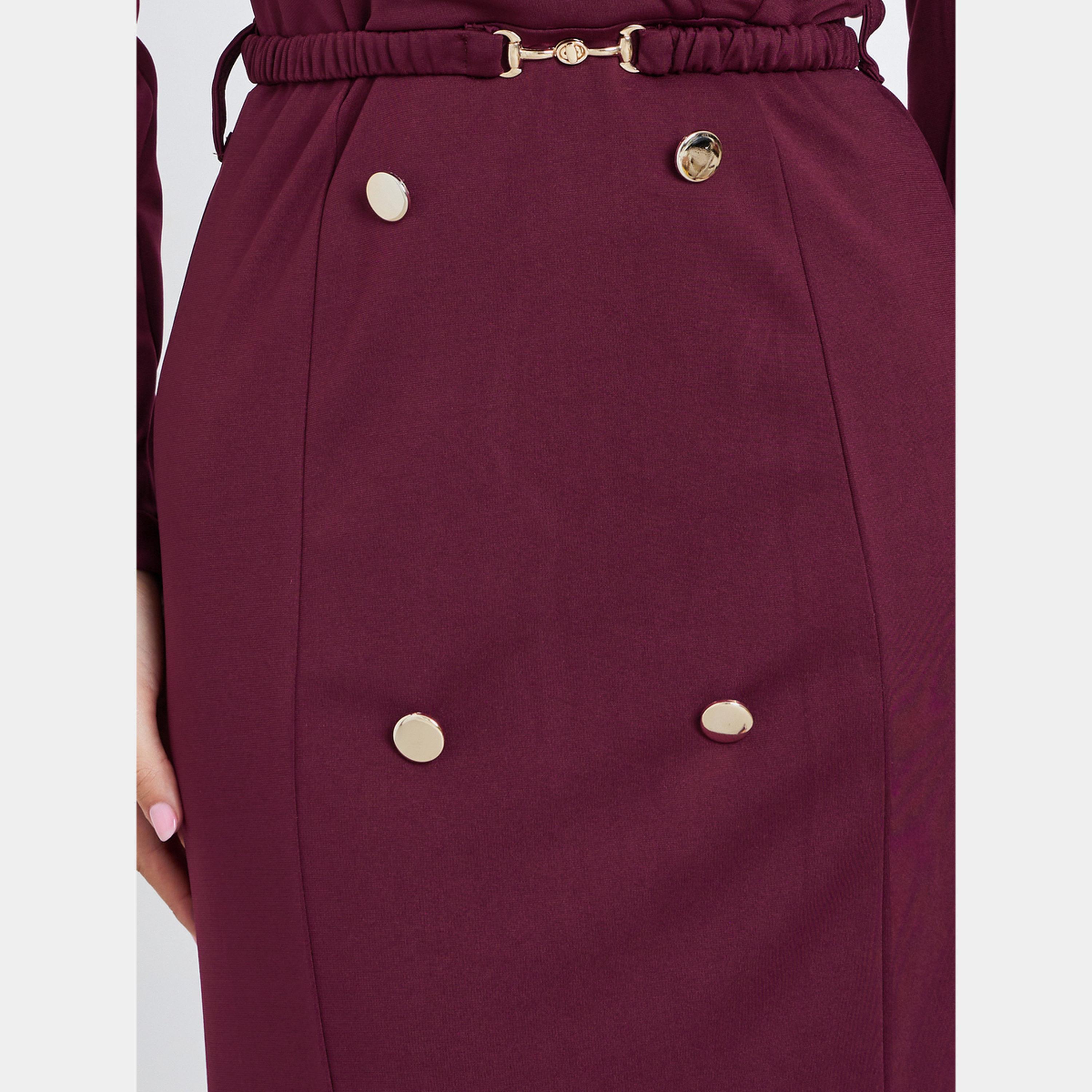Styli Burgundy Button Detail Lapel Collar Women's Blazer Mermaid Hem Maxi Dress-women-clothing-dresses-image-4