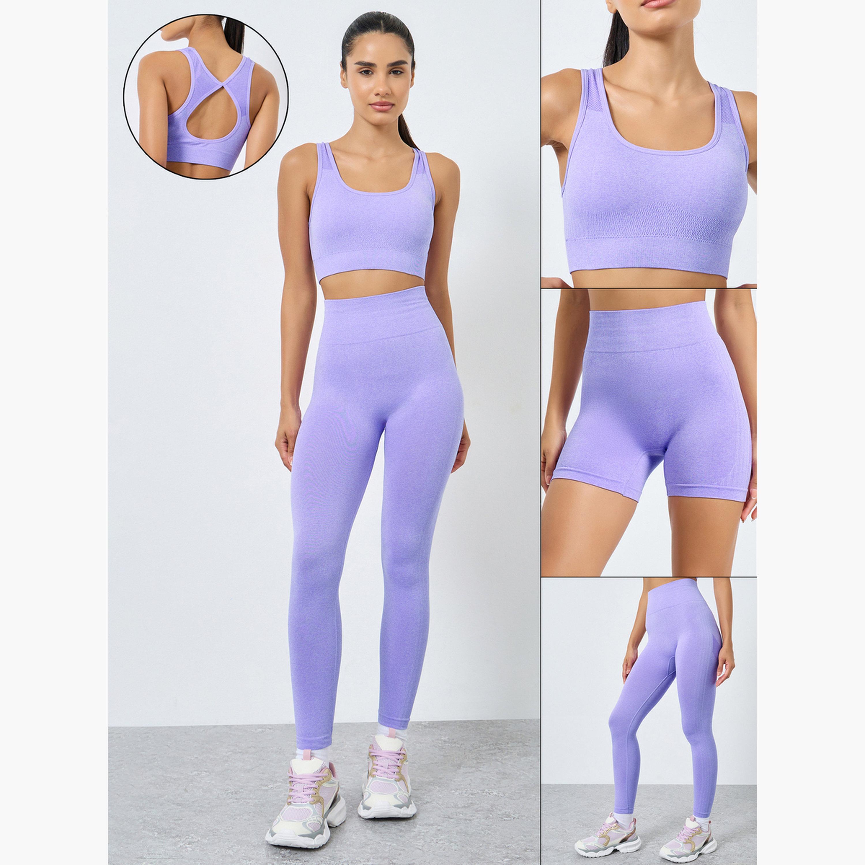 Styli Pack of 3 - Tear Drop Racerback Sports Bra, Shorts and Scrunch Back Leggings-women-clothing-sportswearandactivewear-trackpantsandtracksuits-image-1