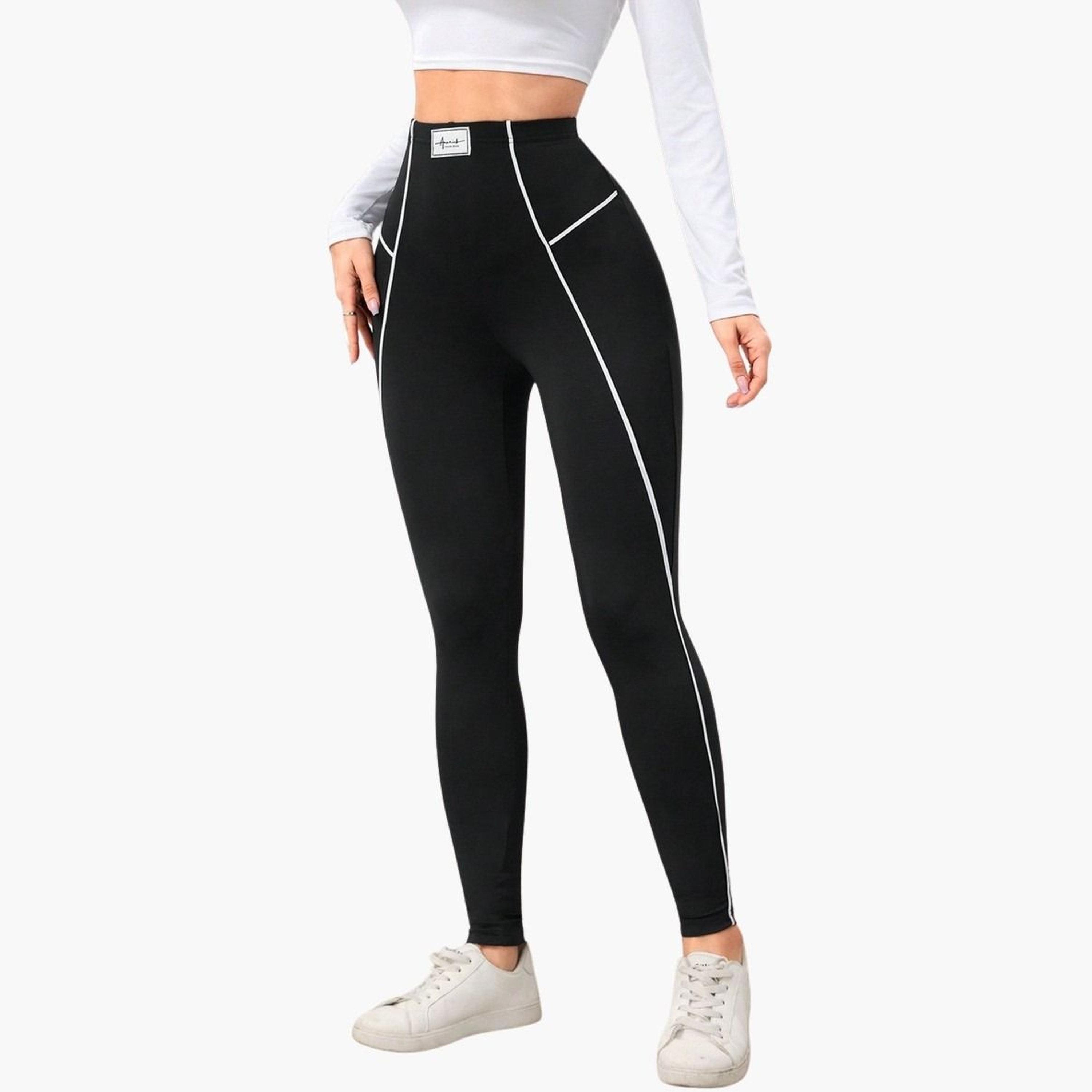 تيك تو - بنطال ضيق بتفاصيل رقعة متباينة الألوان للنساء-women-clothing-bottoms-leggings-image-1