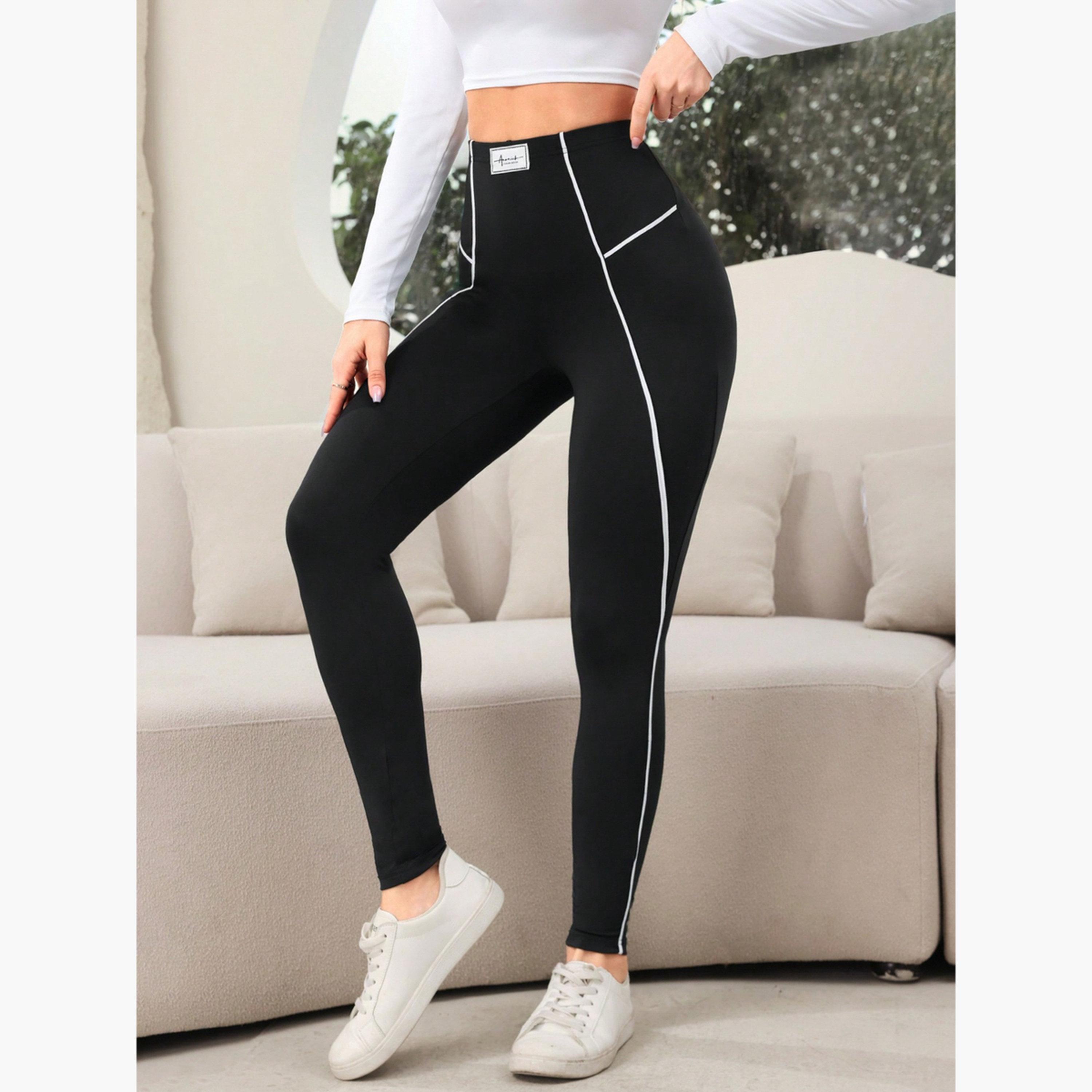 تيك تو - بنطال ضيق بتفاصيل رقعة متباينة الألوان للنساء-women-clothing-bottoms-leggings-image-4