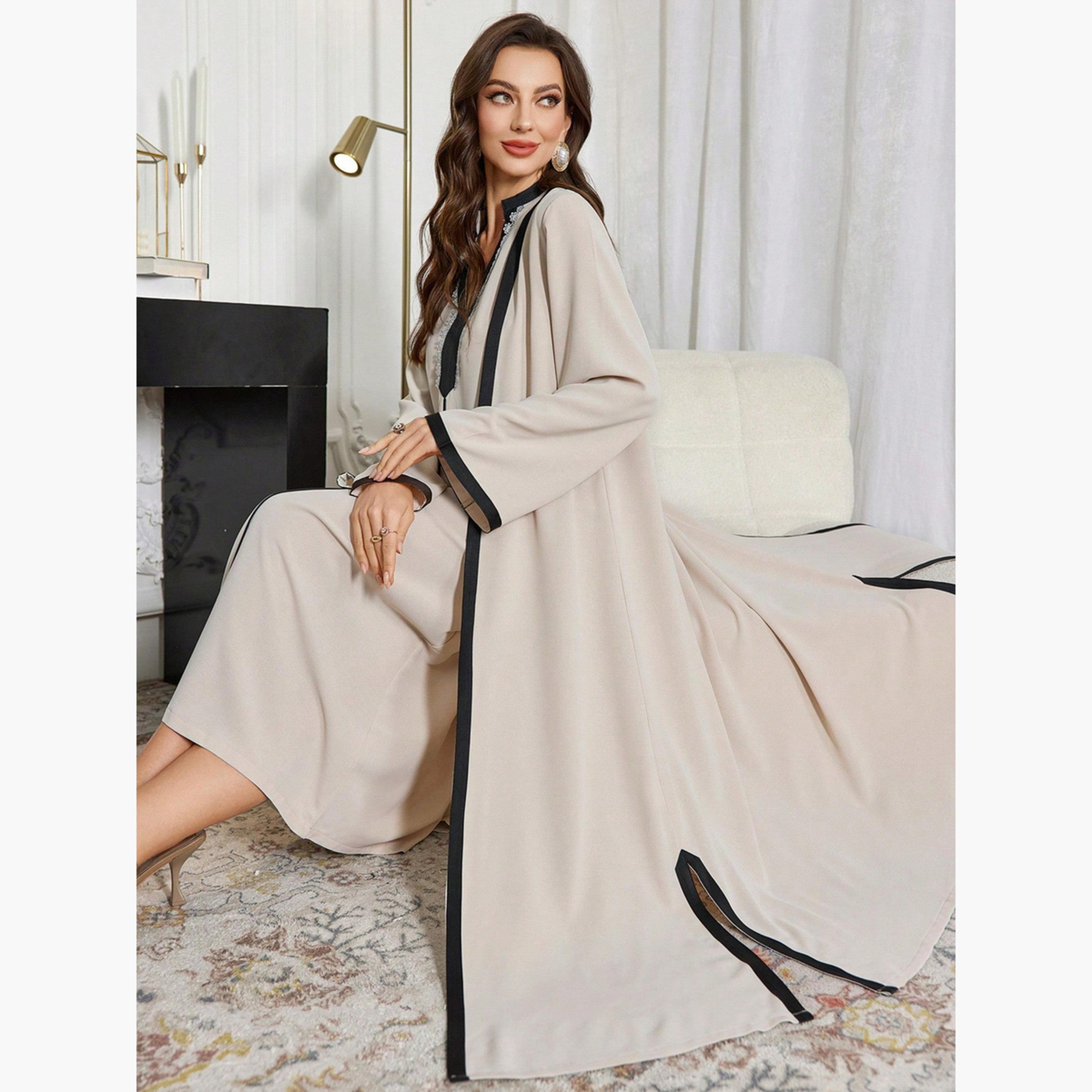 طقم كيمونو مفتوح بحواف متباينة مع فستان داخلي-women-arabicclothing-sets-image-3