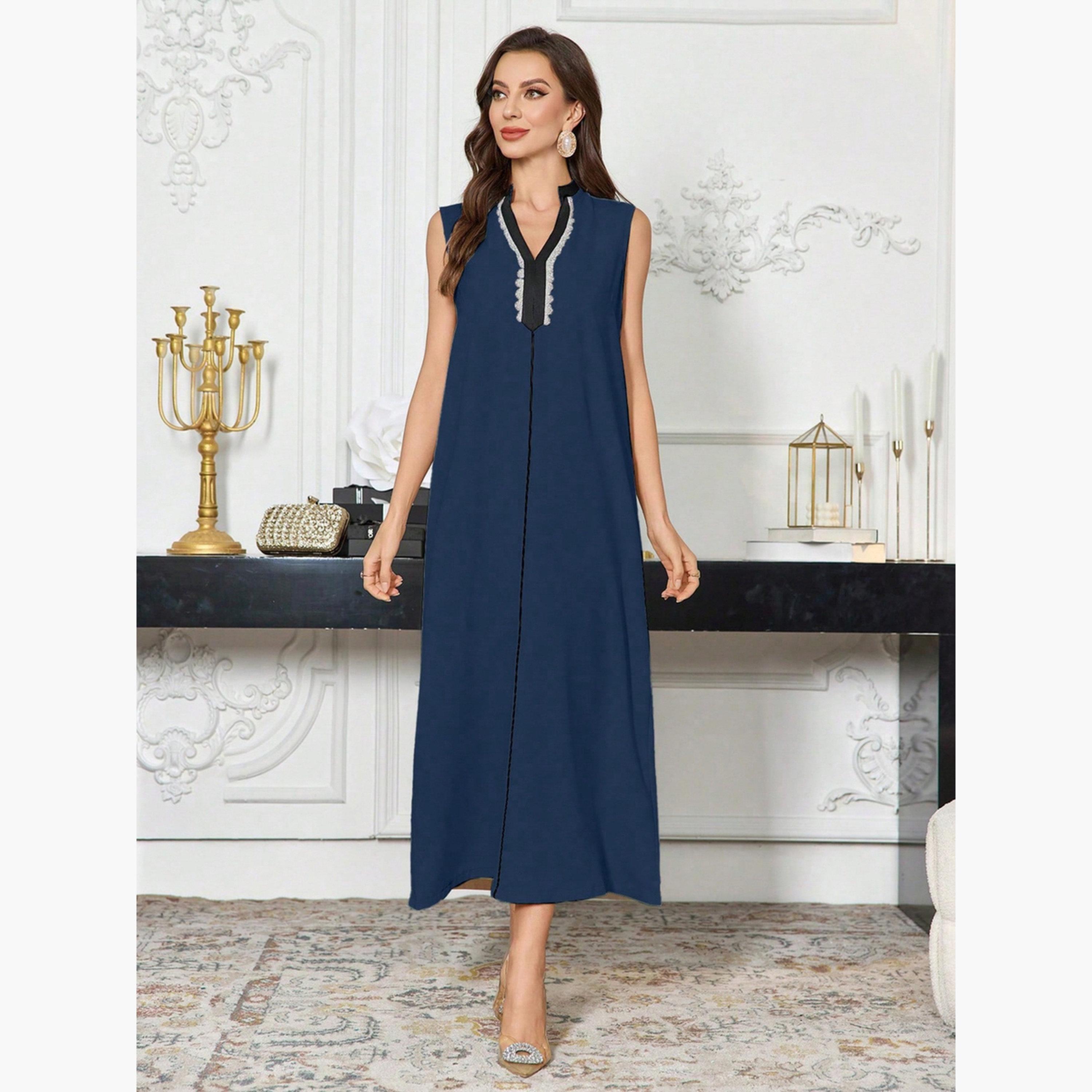 Take Two Contrast Trim Open Front Abaya and Inner Dress Modest Set-women-arabicclothing-sets-image-5