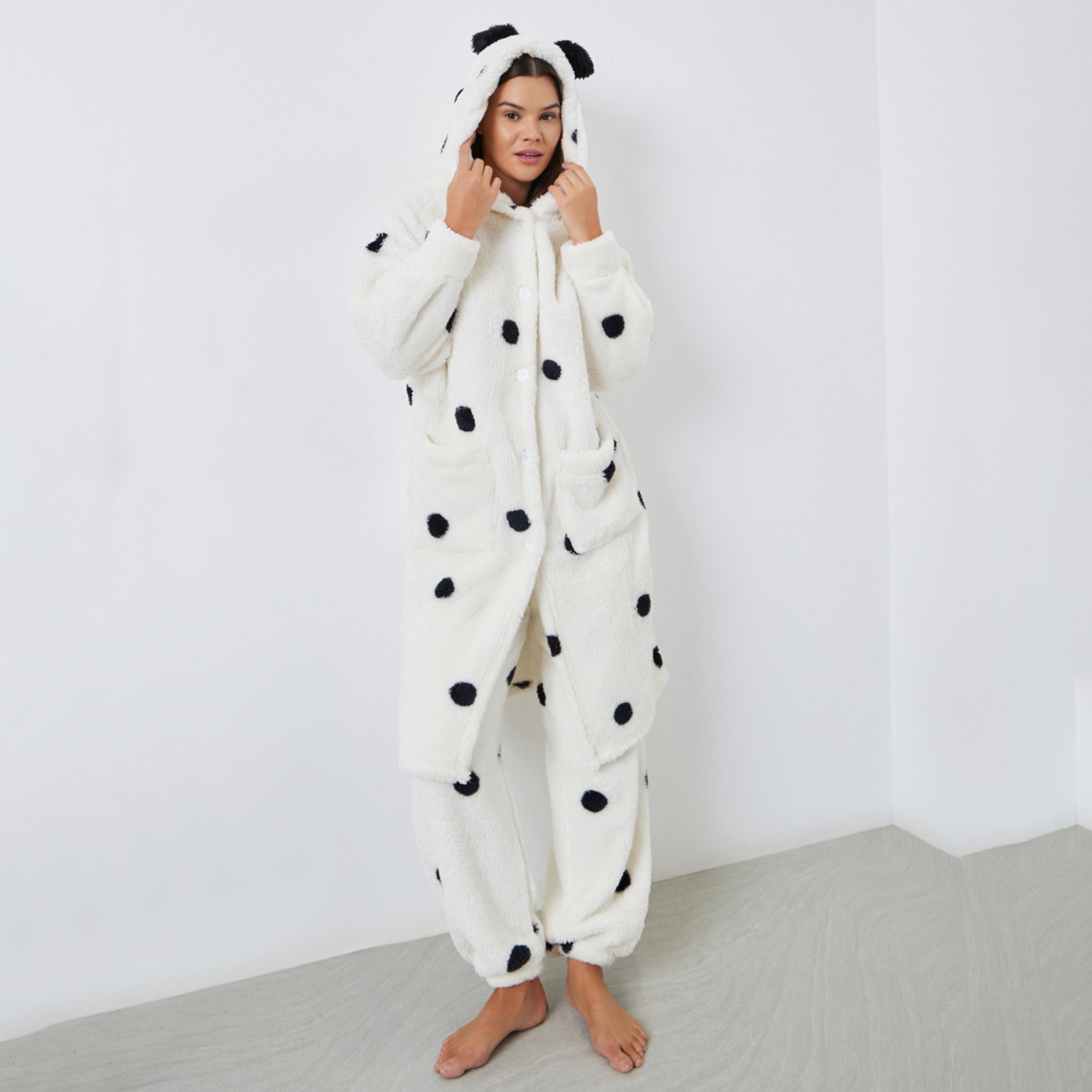 ستايلي - بيجاما صوف منقط روب مع غطاء للأذن-women-clothing-nightwear-pyjamas-longsets-image-1