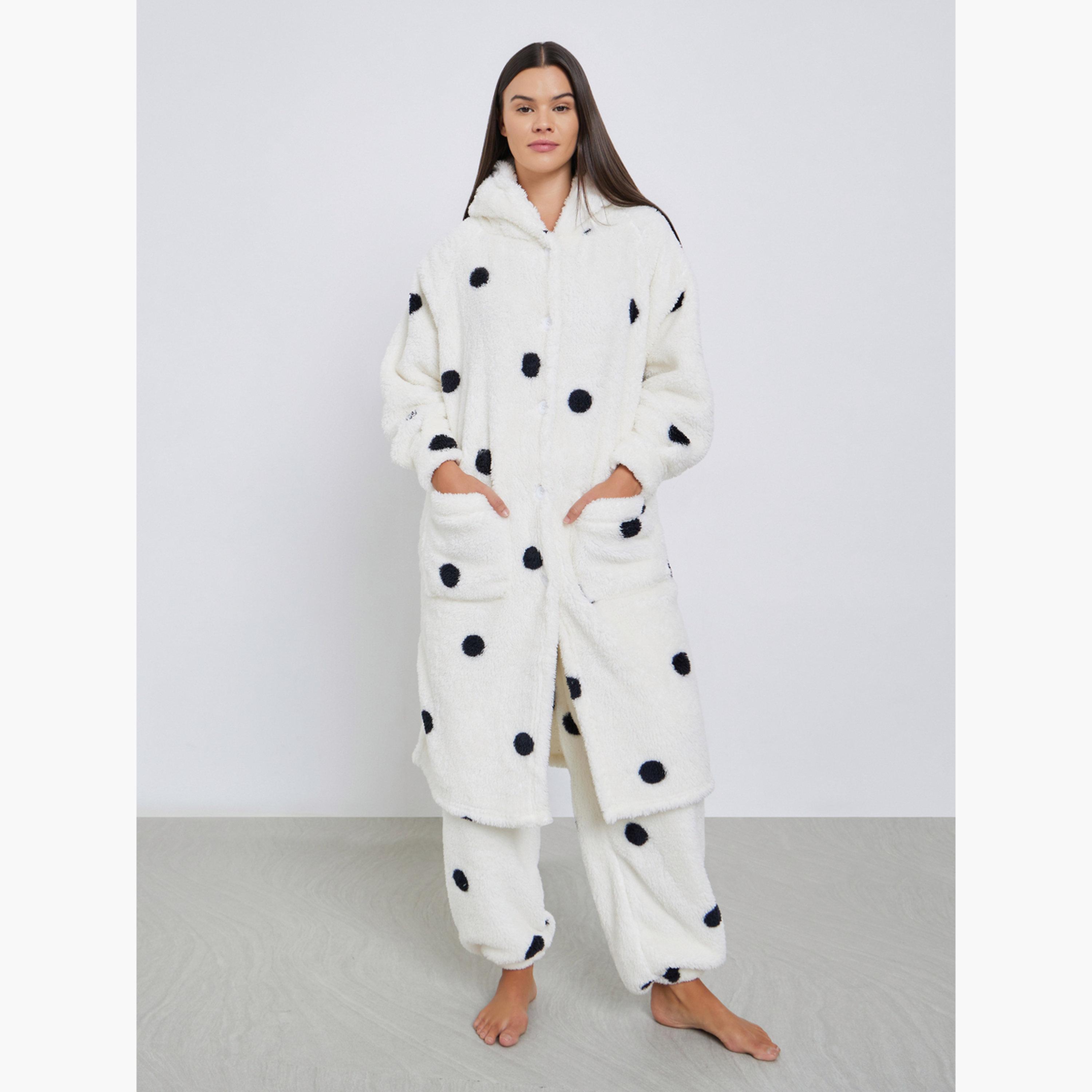 ستايلي - بيجاما صوف منقط روب مع غطاء للأذن-women-clothing-nightwear-pyjamas-longsets-image-2