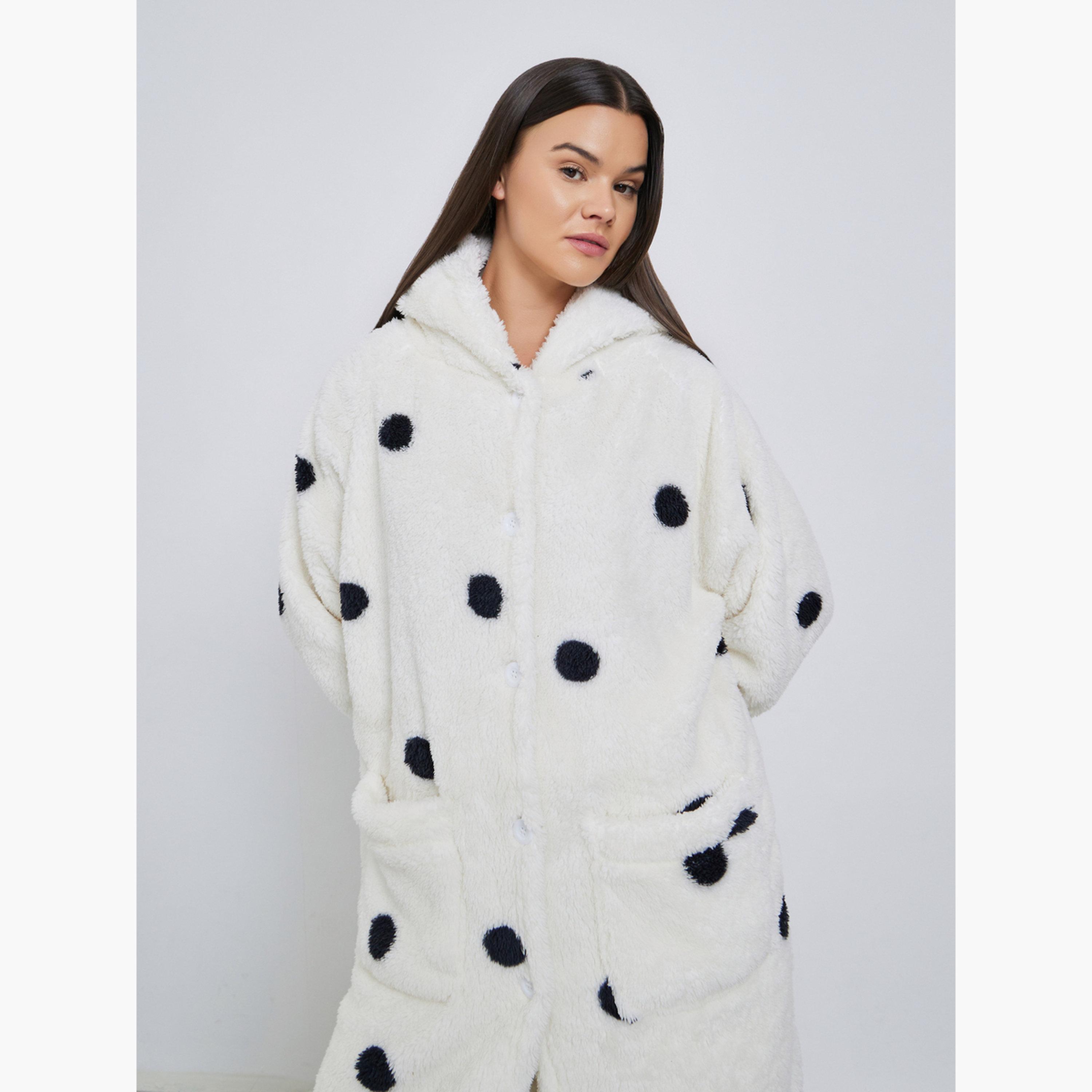 Styli Fleece Spot Ear Hood Pocket Robe and Pyjama Set-women-clothing-nightwear-pyjamas-longsets-image-3