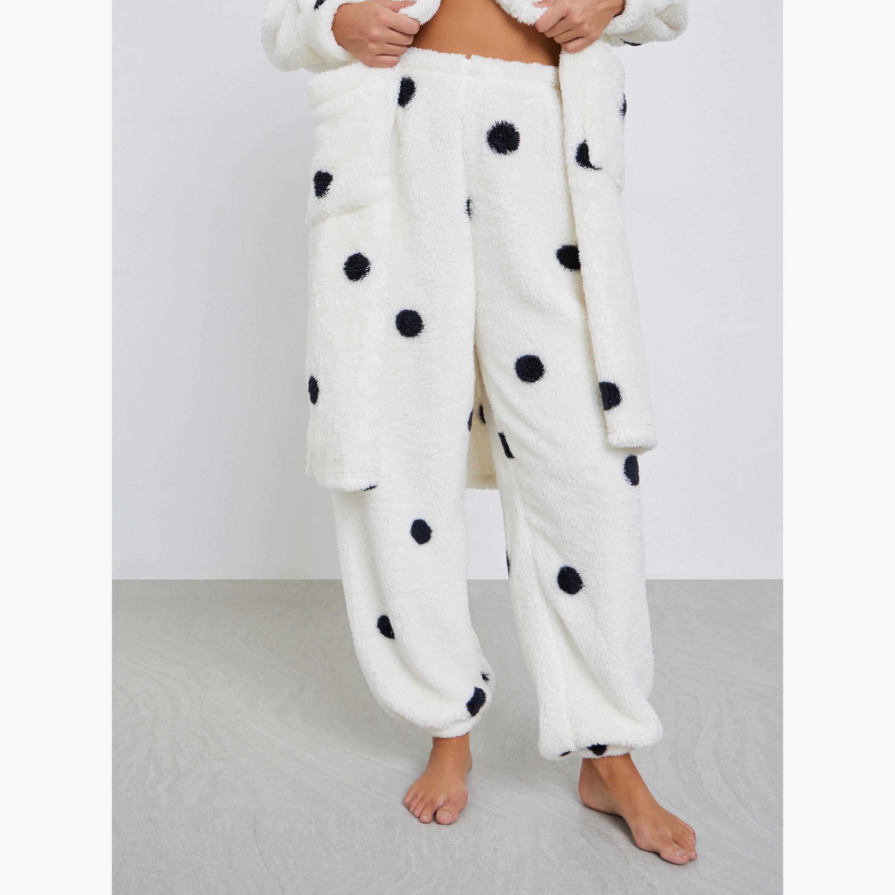 Styli Fleece Spot Ear Hood Pocket Robe and Pyjama Set-women-clothing-nightwear-pyjamas-longsets-image-5