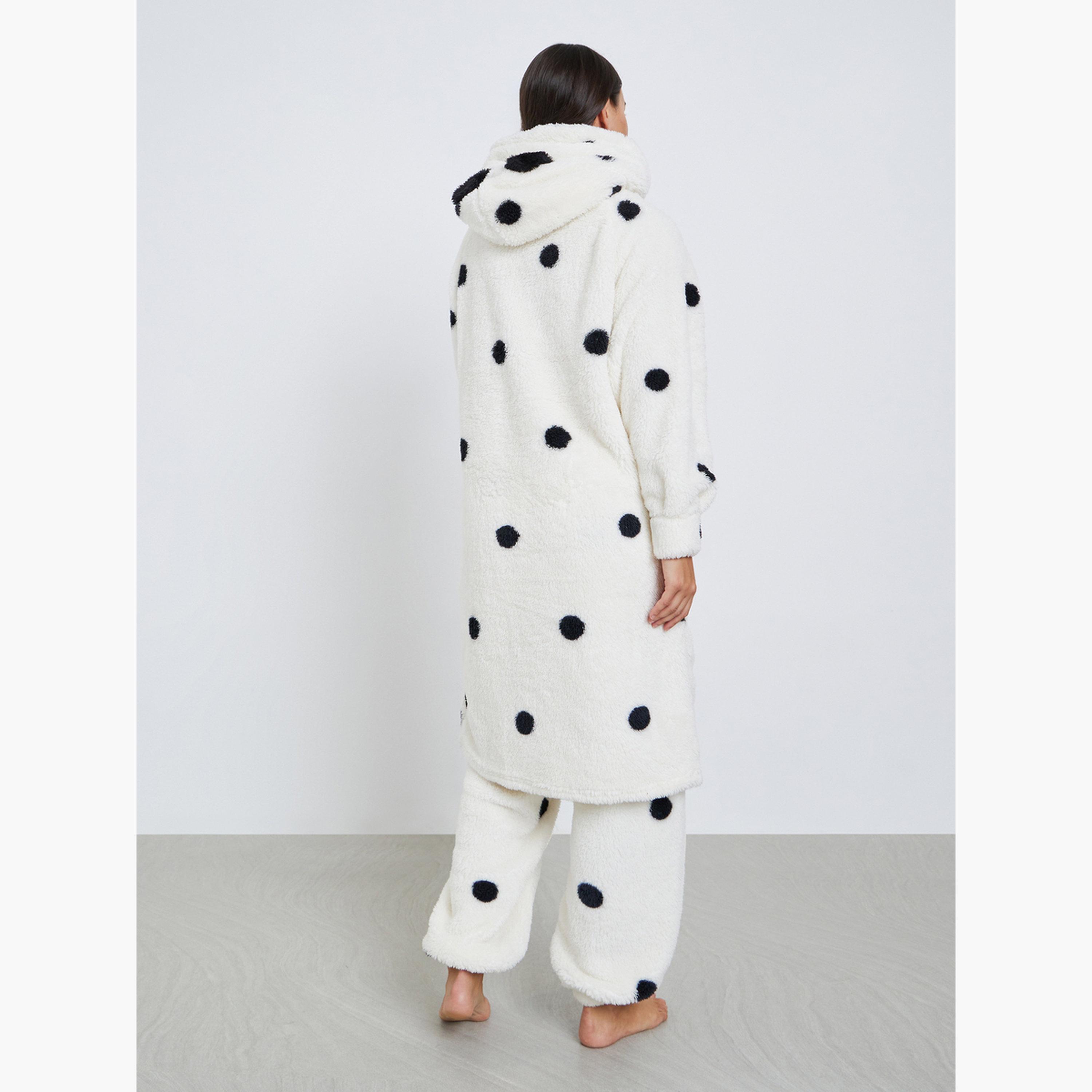 Styli Fleece Spot Ear Hood Pocket Robe and Pyjama Set-women-clothing-nightwear-pyjamas-longsets-image-6