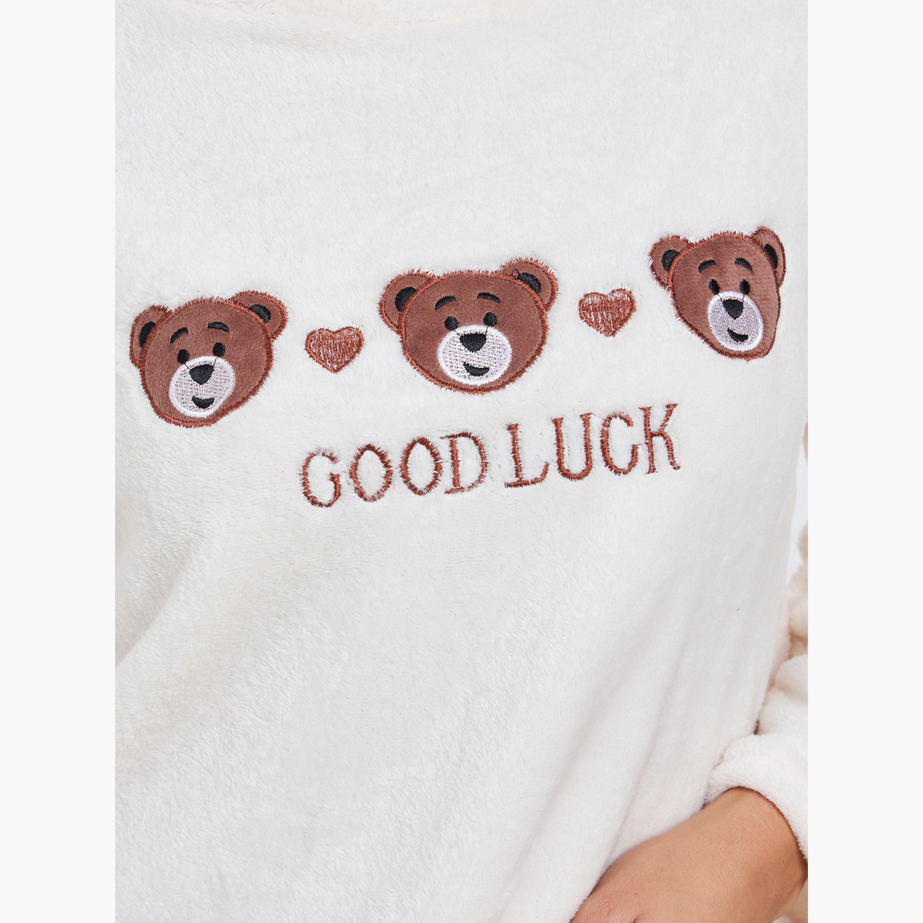 Styli Fleece Bear Embroidery Top and Pyjama Set-women-clothing-nightwear-pyjamas-longsets-image-5