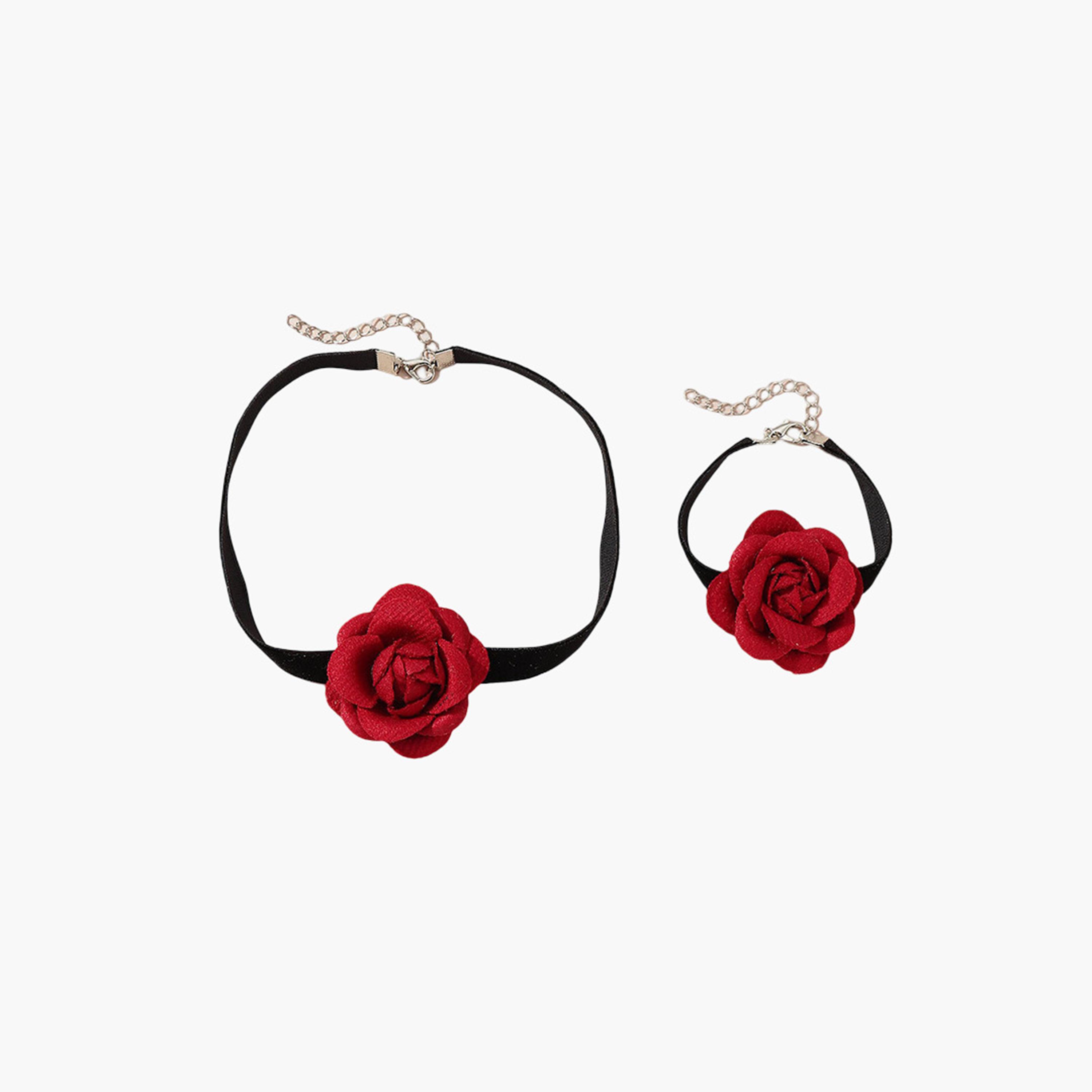 تيك تو - طقم قطعتين قلادة وسوار مزينين بزخارف نباتية ثلاثية الأبعاد-women-watchesandjewellery-jewellery-jewellerysets-image-1