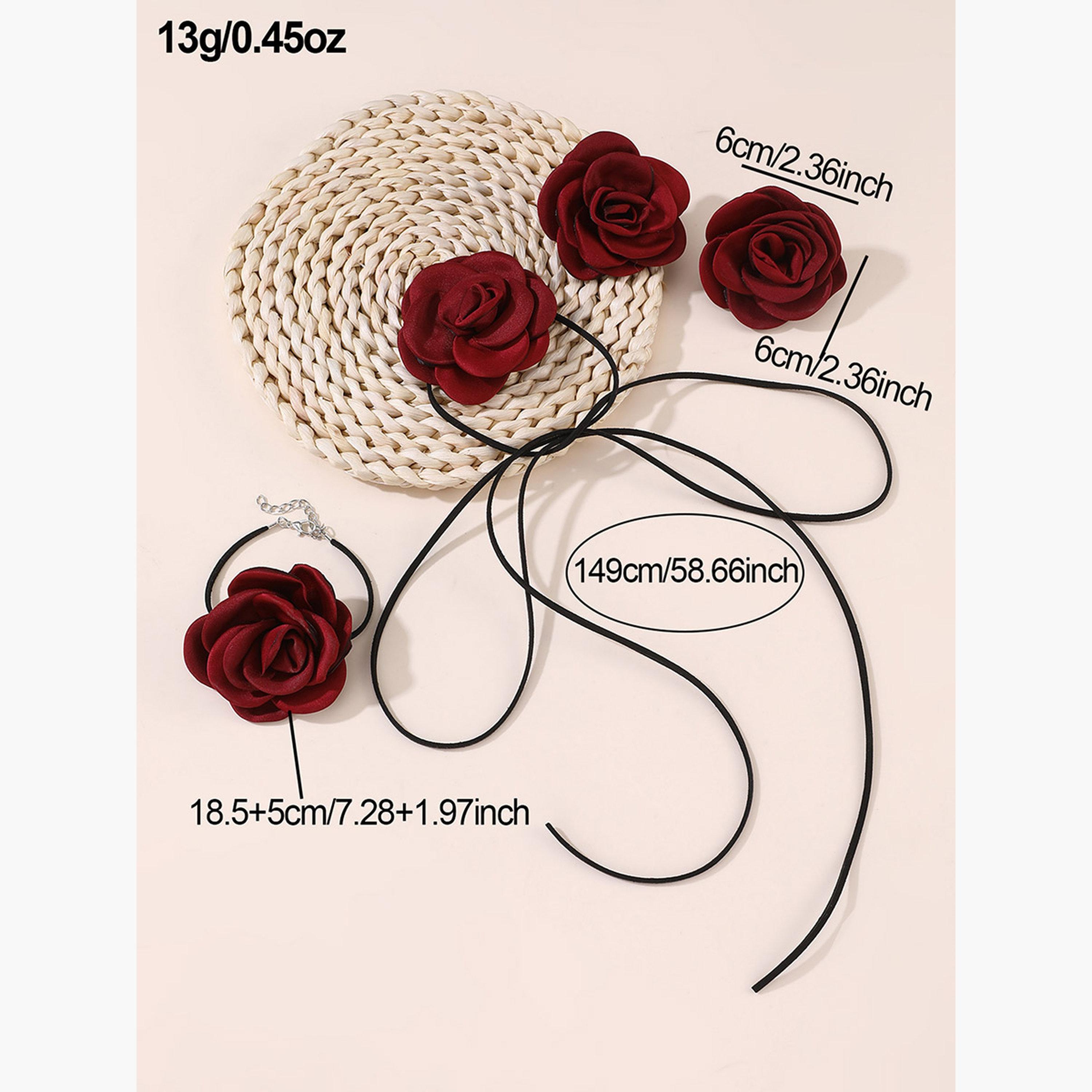 تيك تو - طقم 3 قطع قلادة وأقراط وسوار مزخرفة بالزهور ثلاثية الأبعاد-women-watchesandjewellery-jewellery-jewellerysets-image-3