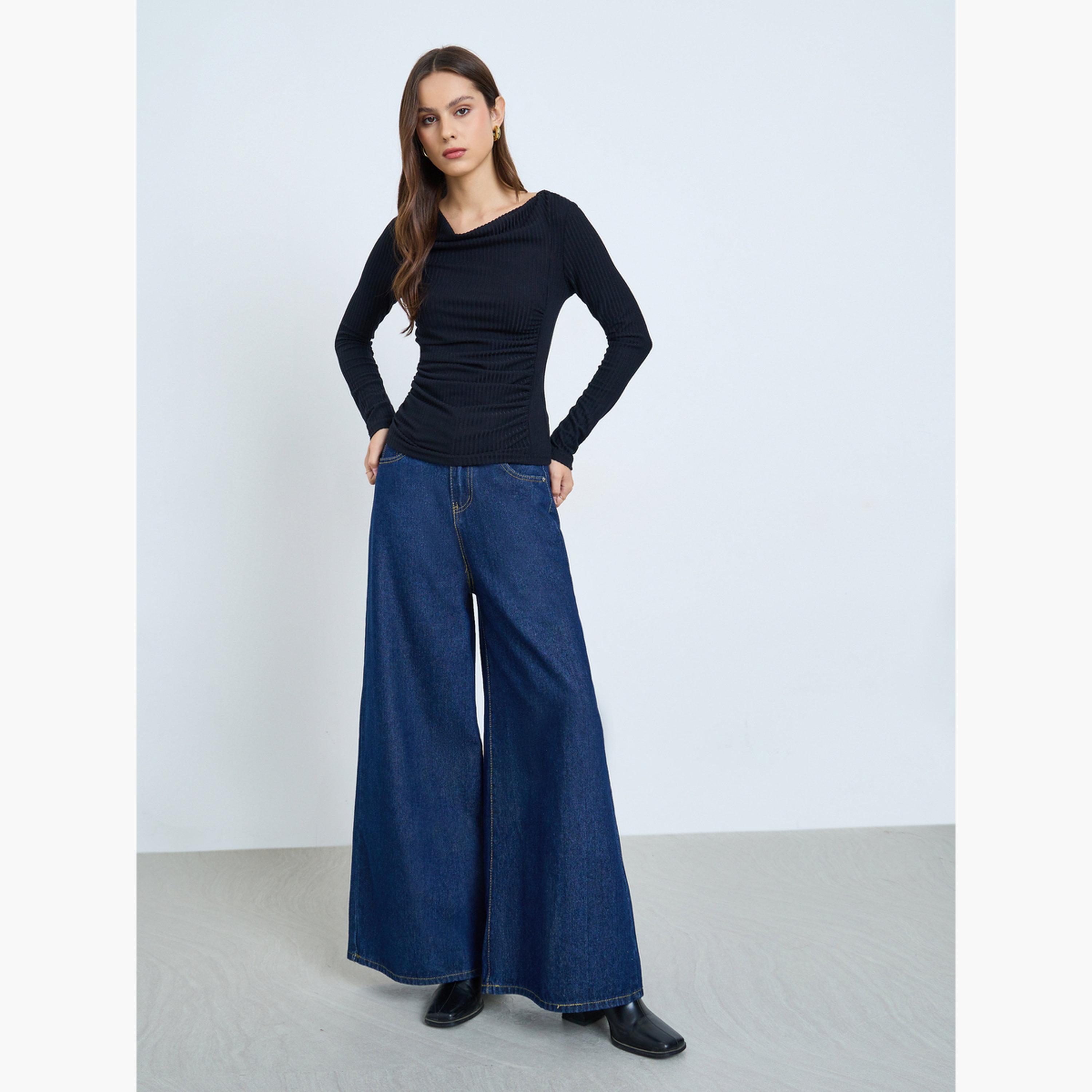 Take Two Black Draped Neck Ribbed Top-women-clothing-shirtsandblouses-blouses-image-2