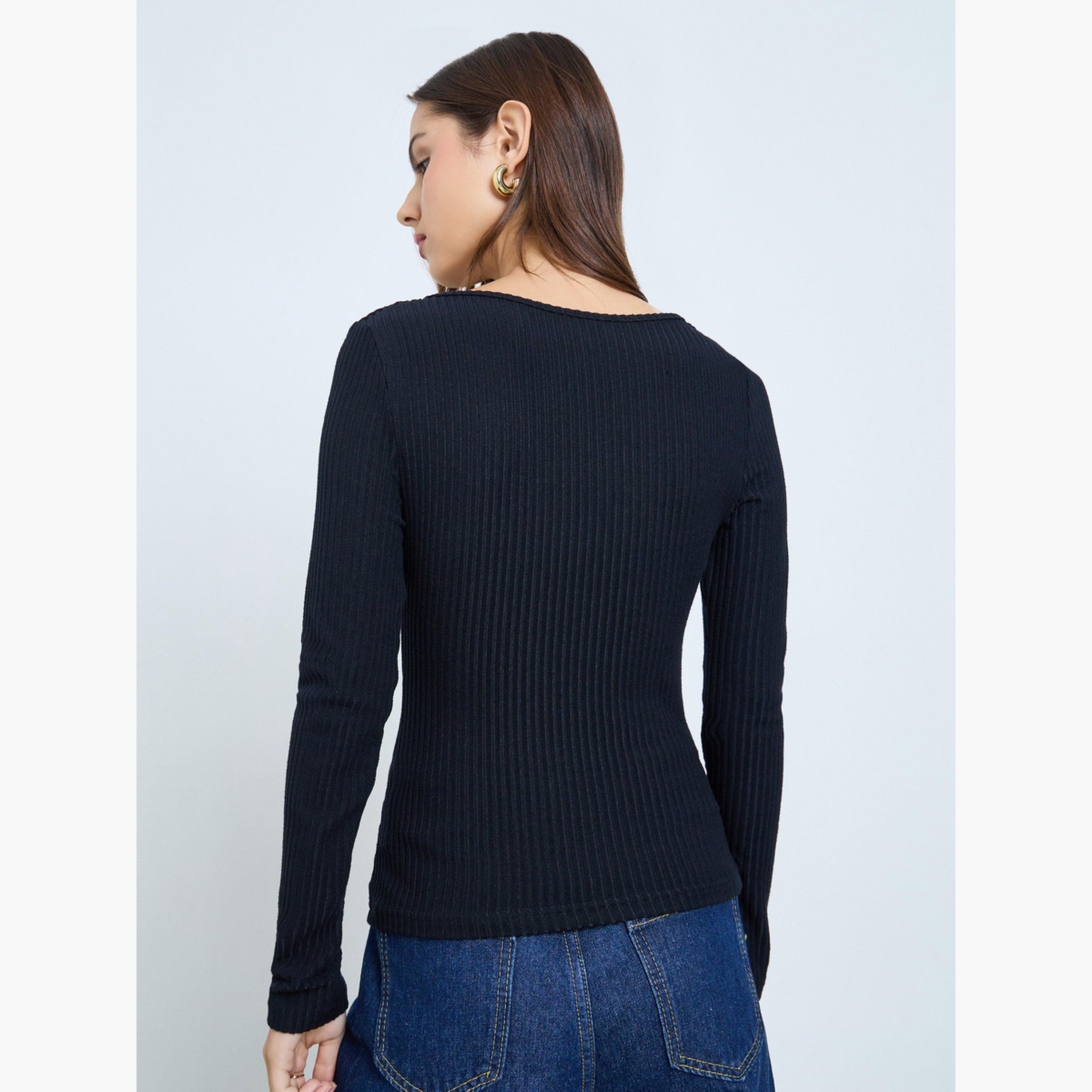 Take Two Black Draped Neck Ribbed Top-women-clothing-shirtsandblouses-blouses-image-3