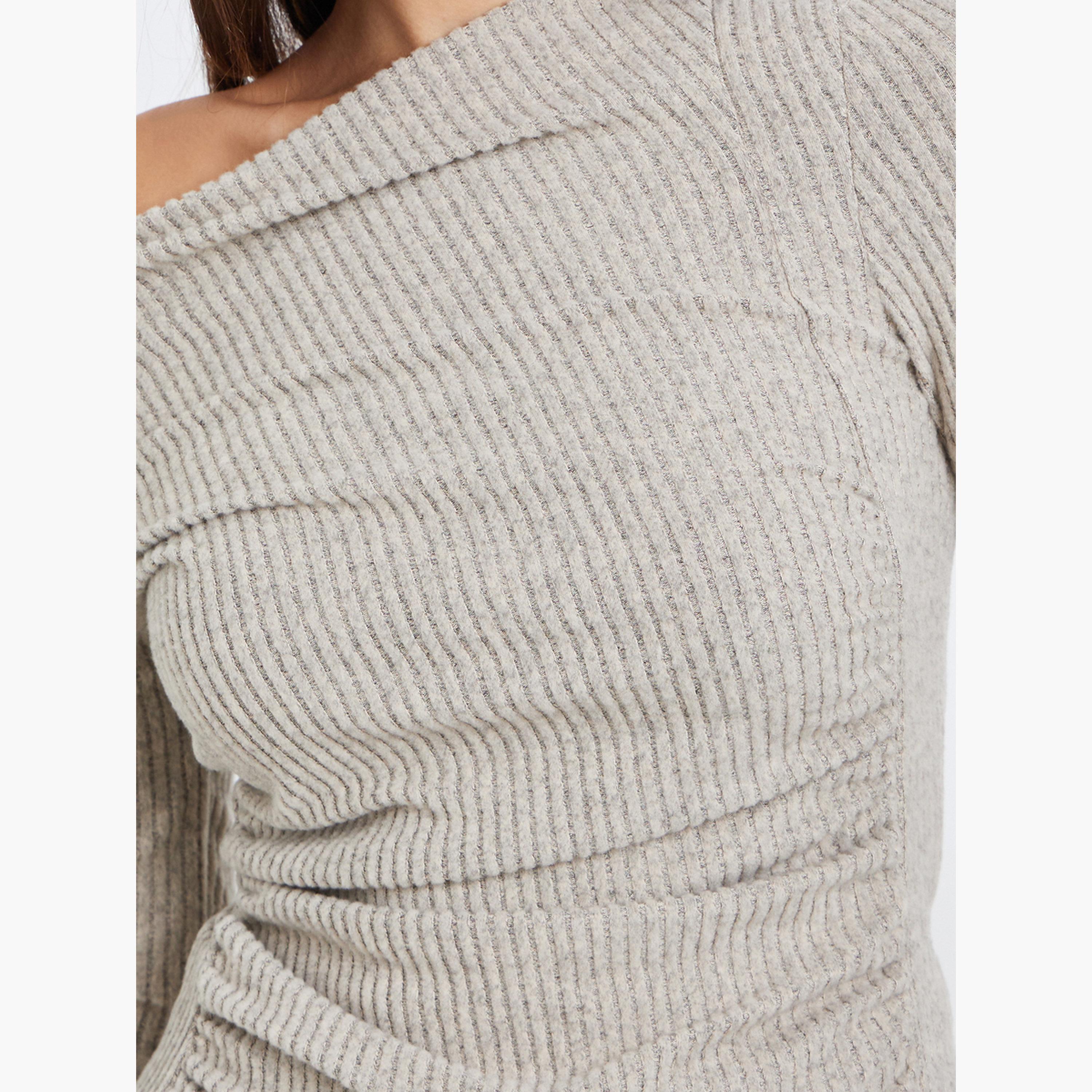 Take Two Women Beige Ribbed Draped Neck Top-women-clothing-tshirts-image-4