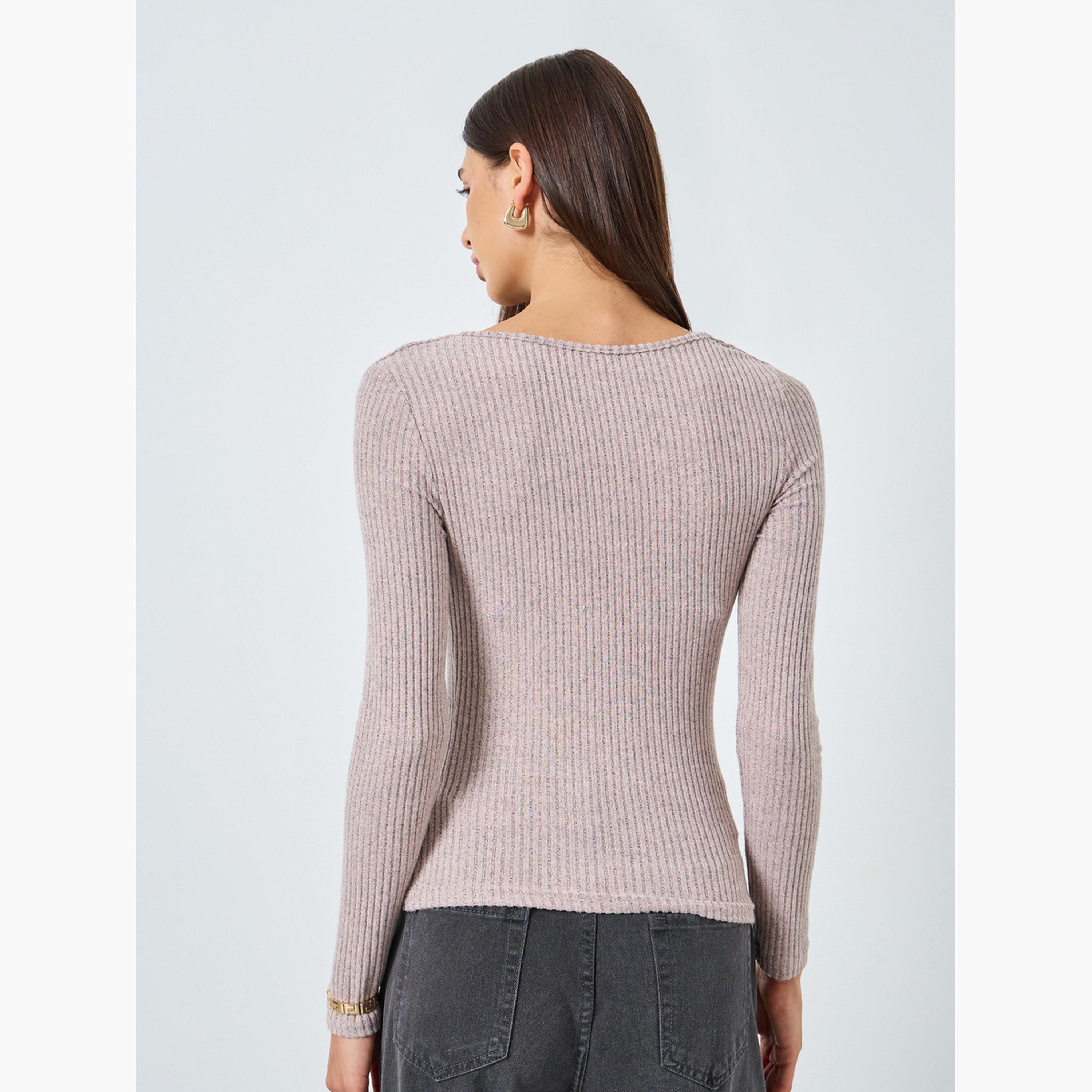 Take Two Women Pink Draped Neck Ribbed Top-women-clothing-tshirts-image-5
