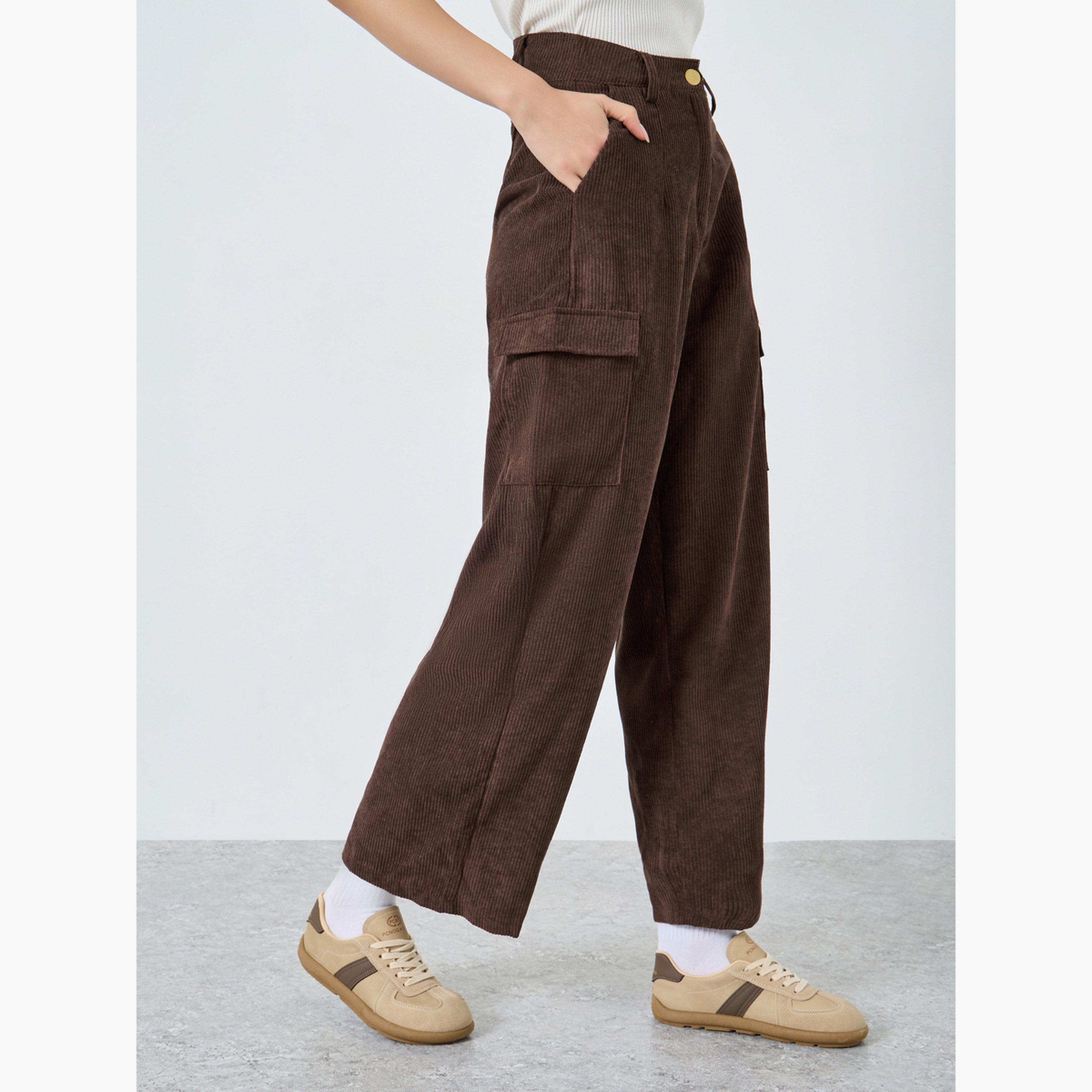 Take Two Women Brown Corduroy Cargo Pants-women-clothing-bottoms-trousers-image-1