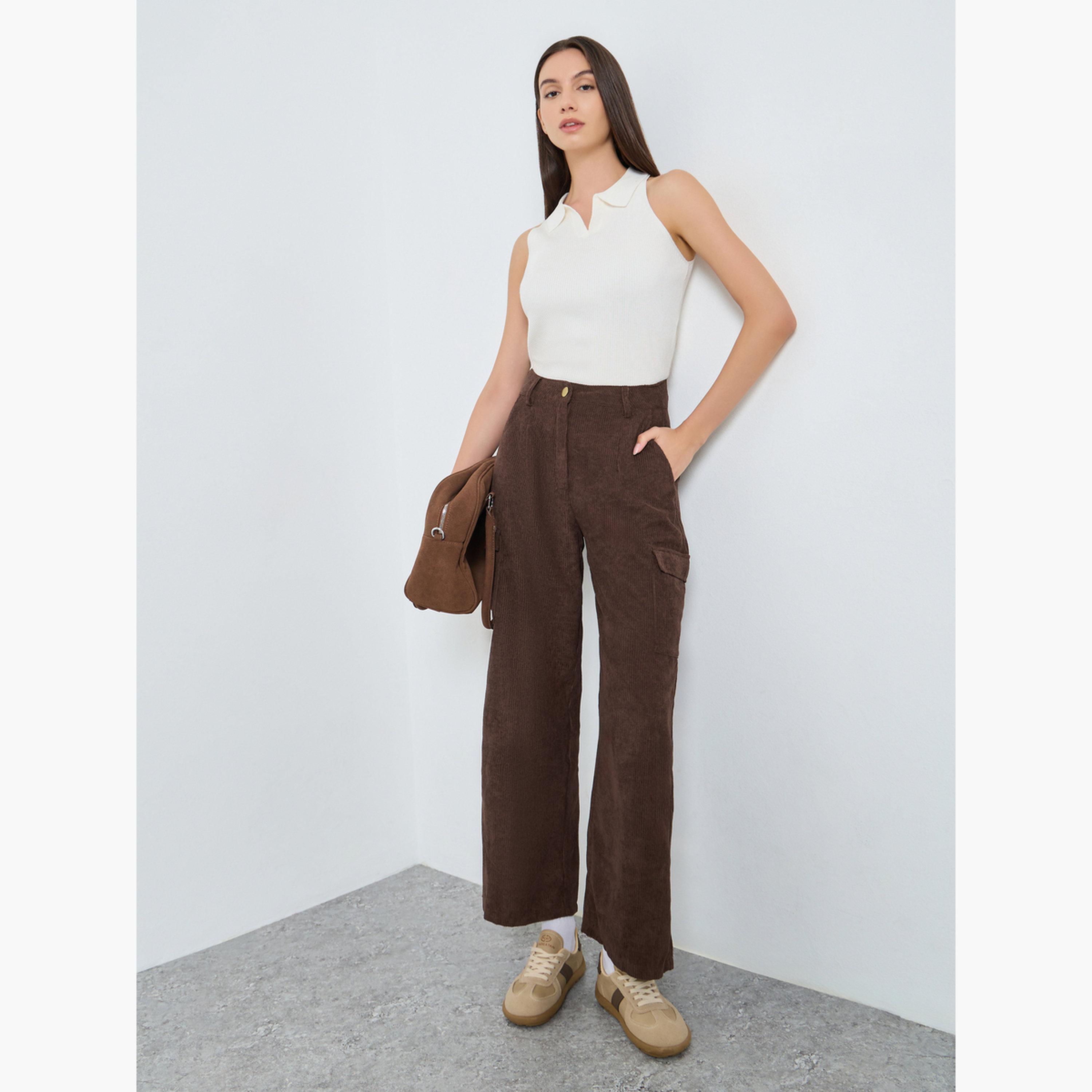 تيك تو - بنطال كارجو مخملي بني للنساء-women-clothing-bottoms-trousers-image-2