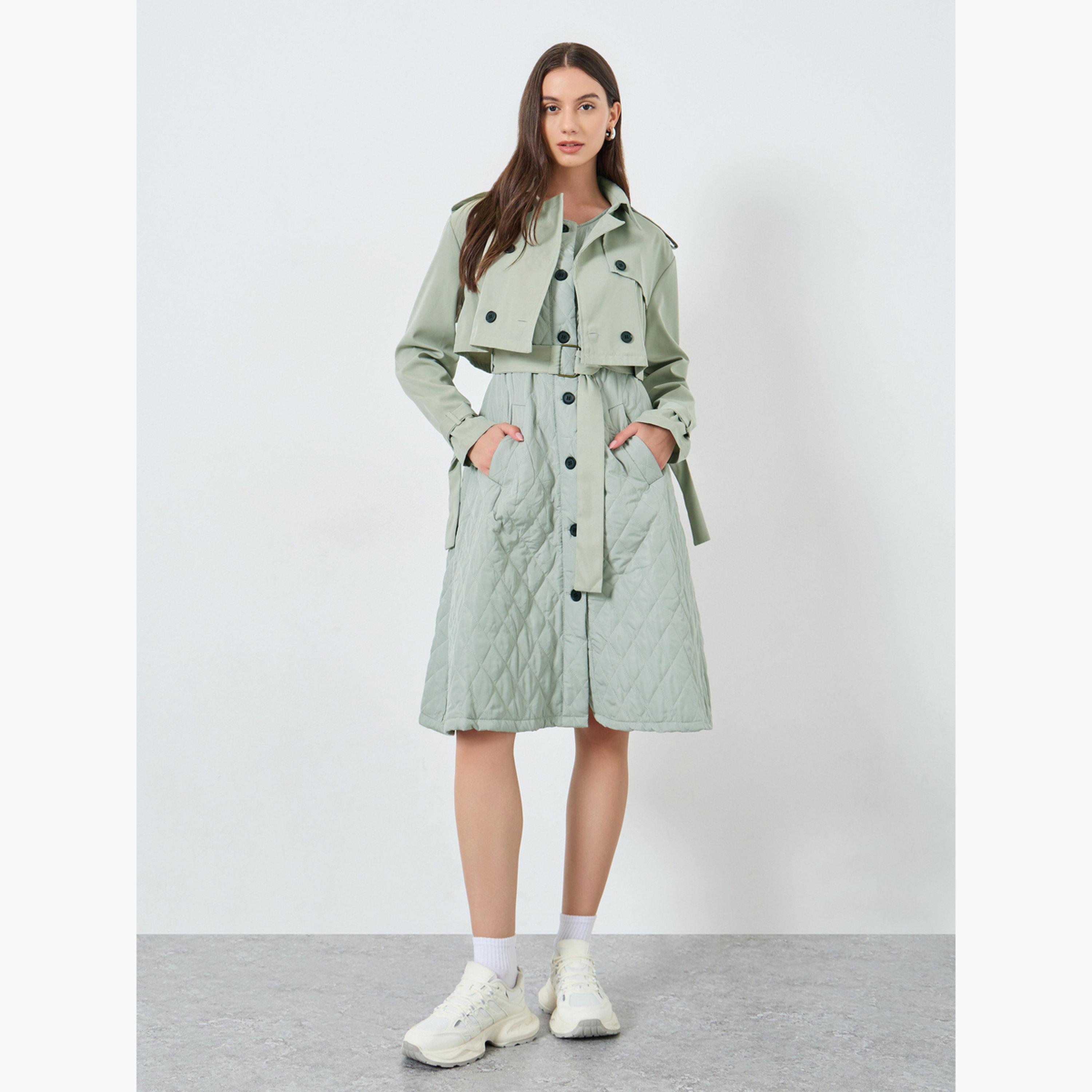 تيك تو - فستان أخضر مبطن مع جاكيت قصير للنساء-women-winterwear-coatsandjackets-jackets-image-2