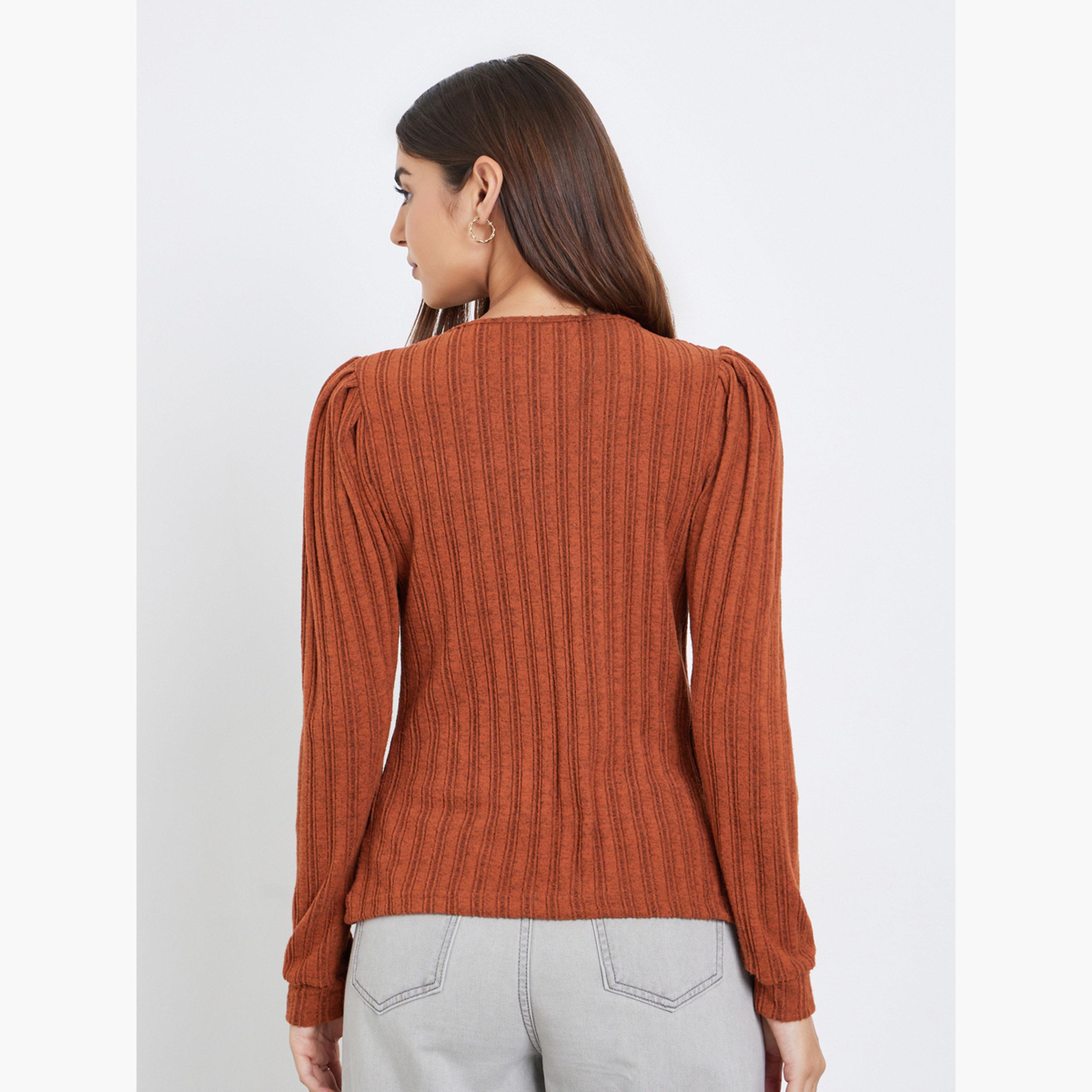 Take Two Women Rust Ribbed Top with Puff Sleeves-women-clothing-tshirts-image-5