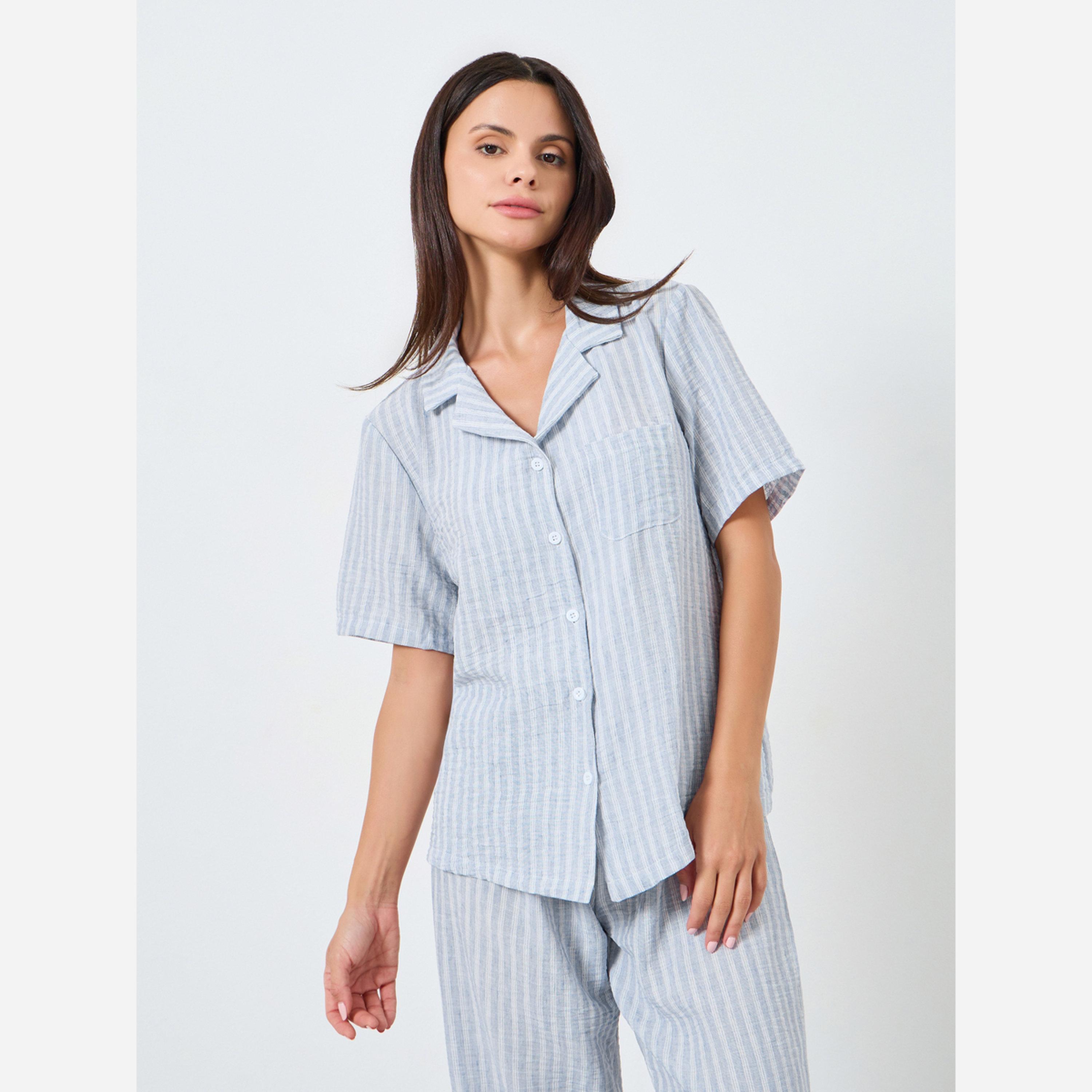 ستايلي - بيجاما كتان مخططة-women-clothing-nightwear-pyjamas-longsets-image-3