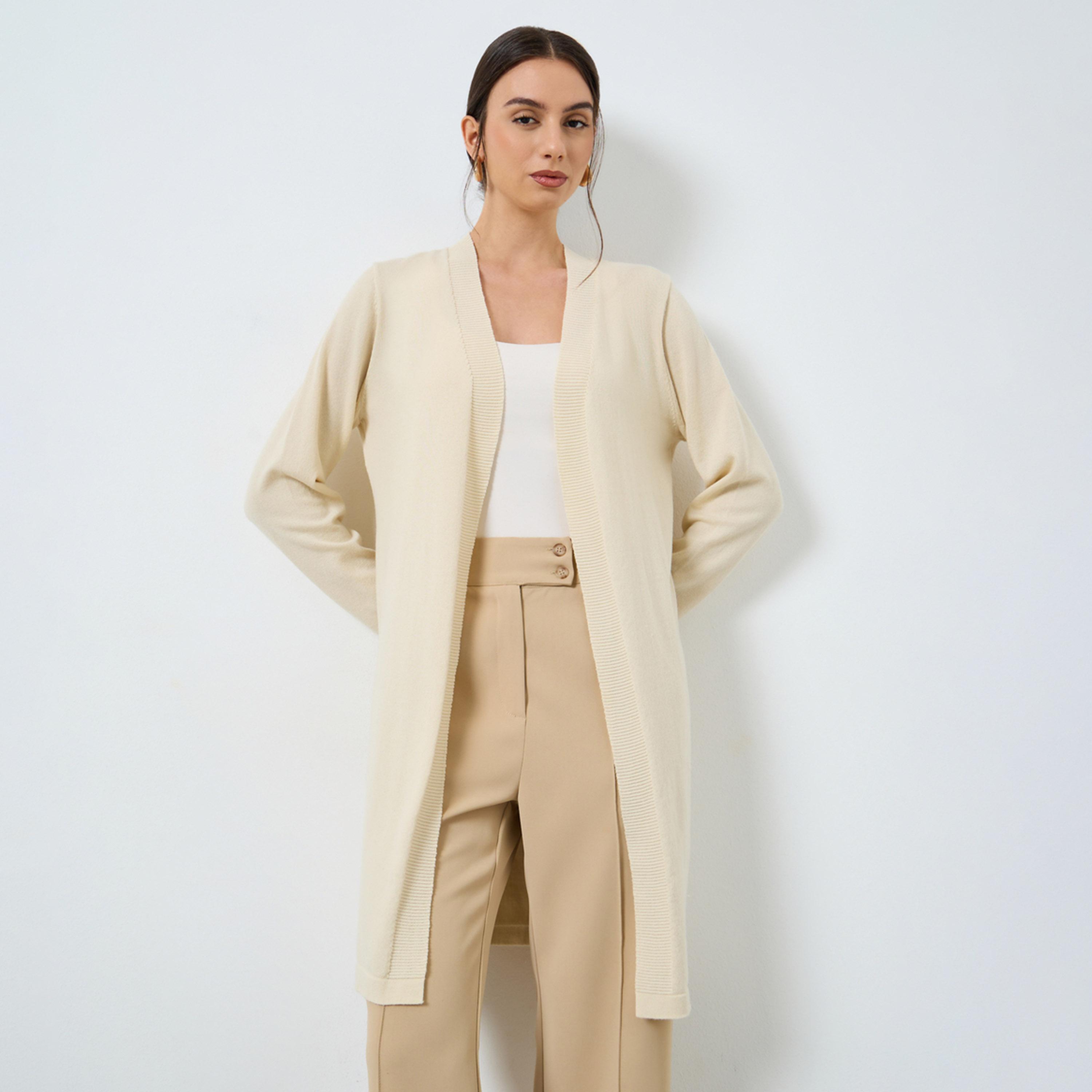 Take Two Beige Flat Knit Midi Cardigan-women-clothing-cardigansandjumpers-cardigans-image-1