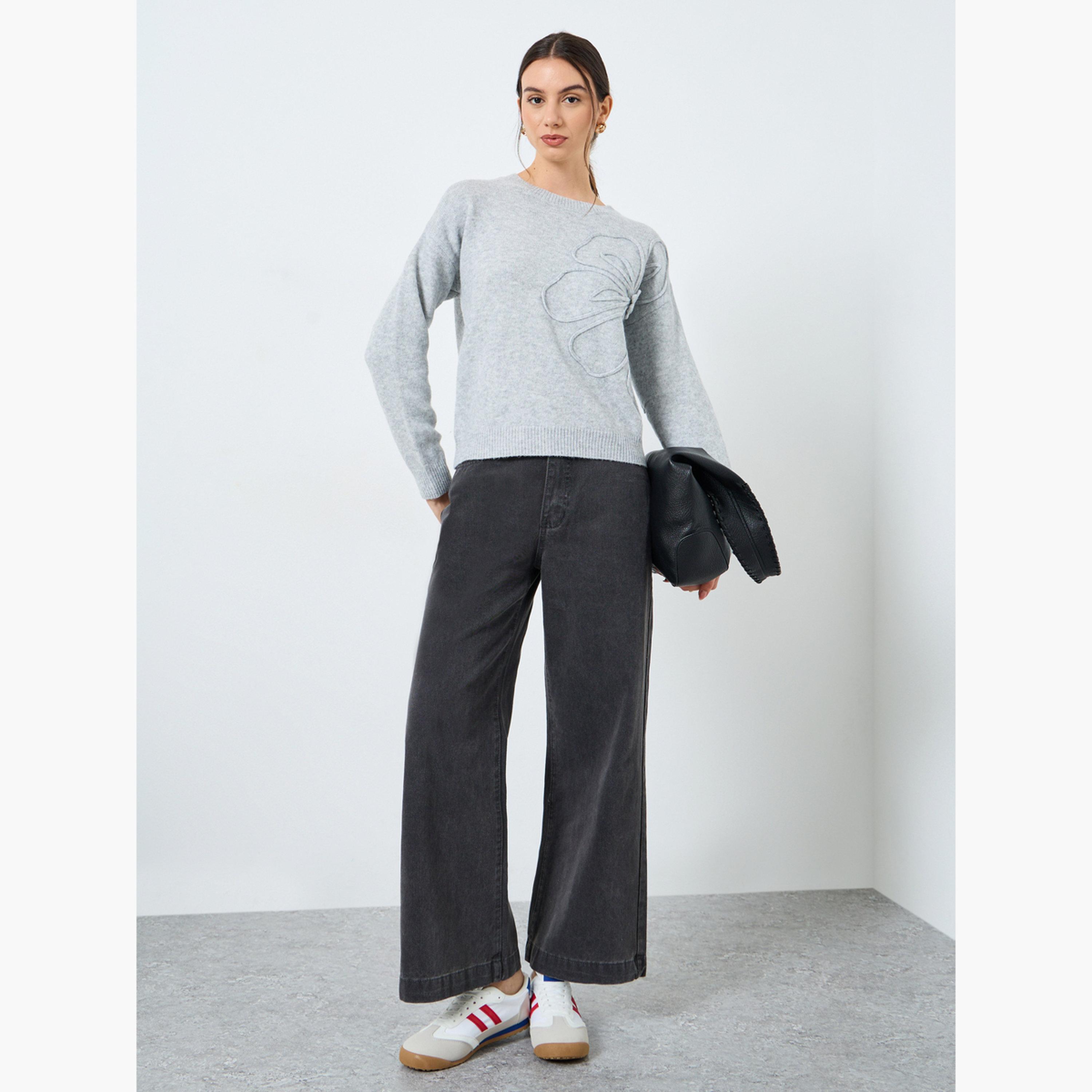 Take Two Grey Floral Applique Knit Sweater-women-clothing-cardigansandjumpers-jumpers-image-2